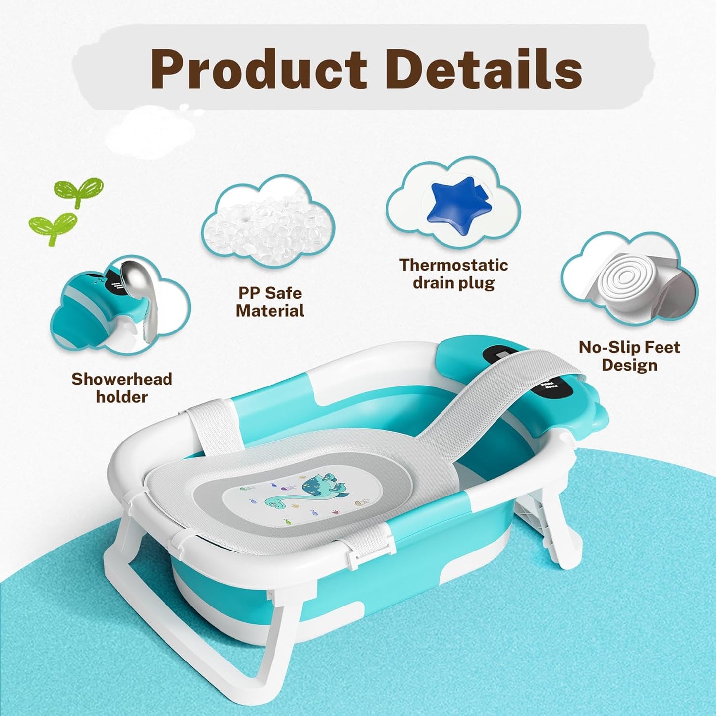 AVIDOR Baby Bathtub, Collapsible Baby Bathtub for Newborn to Toddler, Foldable Newborn Bathtub, Portable Infant Bath Tub for Travel with Soft Cushion, No-Slip Feet, Navy Blue