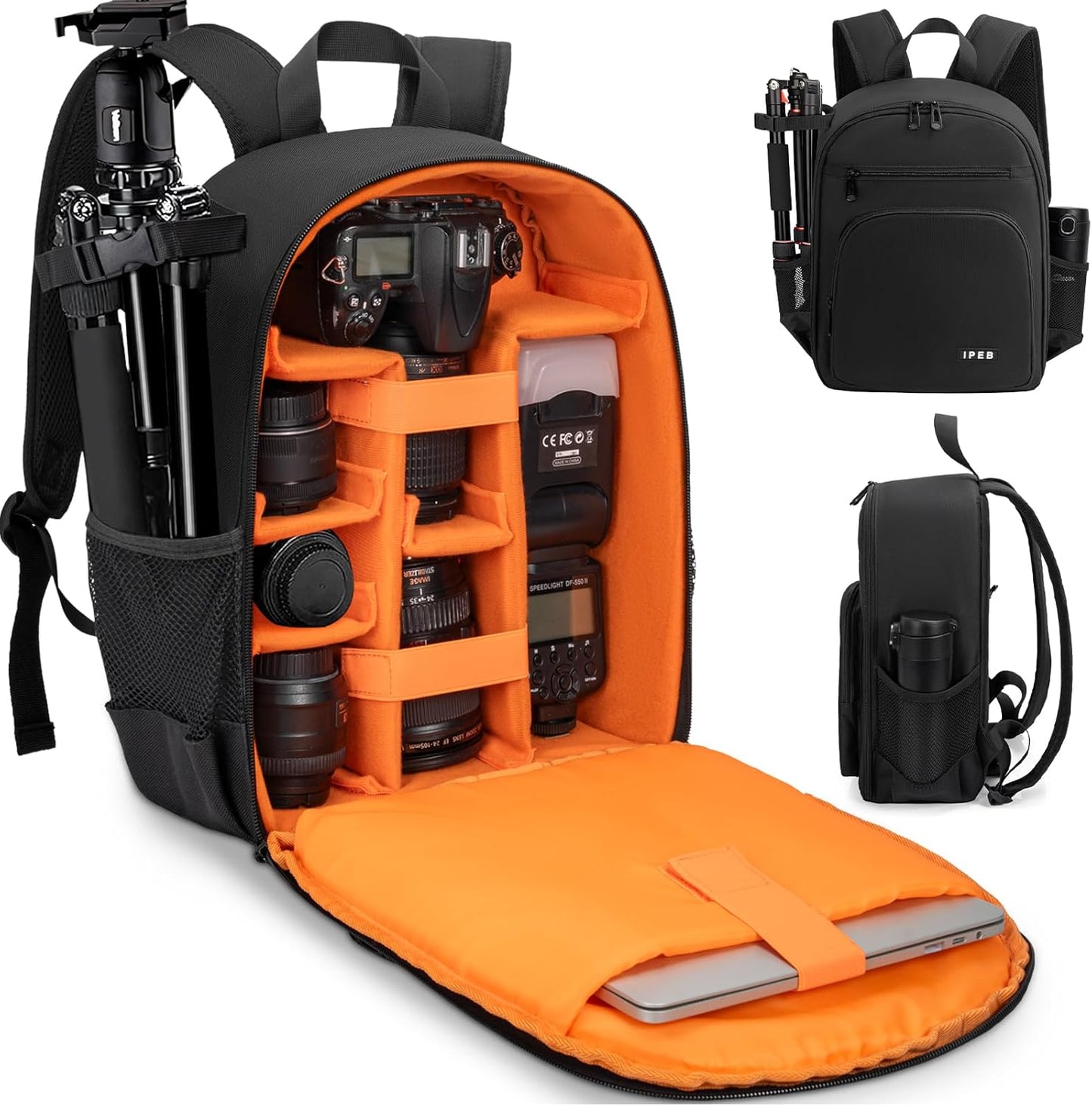IPEB Camera Backpack Bag with Tripod Holder Water Resistant Camera Cases Photography Backpack Anti-Theft for DSLR Camera