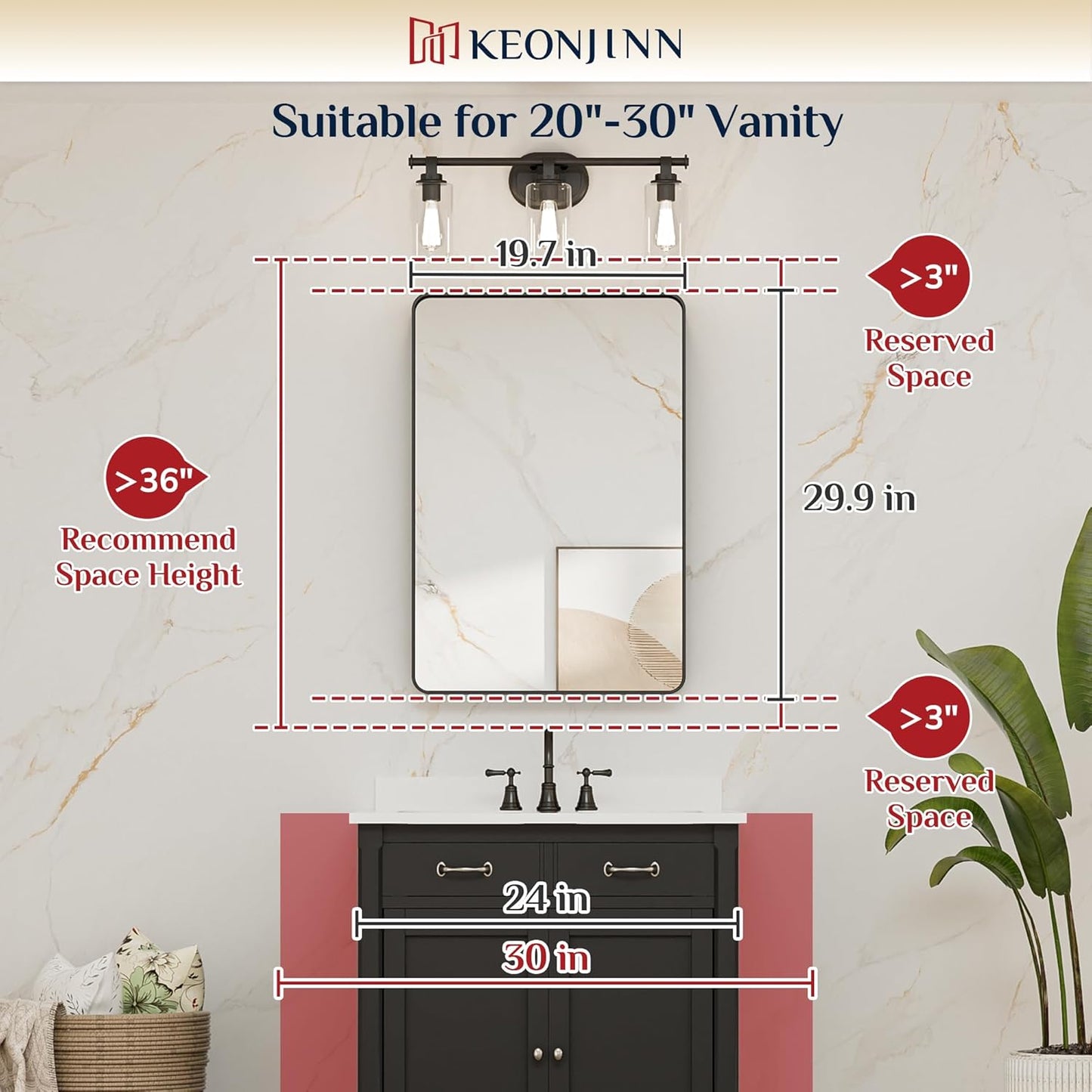 Keonjinn 42 x 36 Brushed Nickel Bathroom Vanity Mirror, Large Rounded Rectangle Bathroom Mirrors for over Sink, Metal Framed Silver Mirror for Wall, Shatterproof HD Tempered Glass(Horizontal/Vertical)