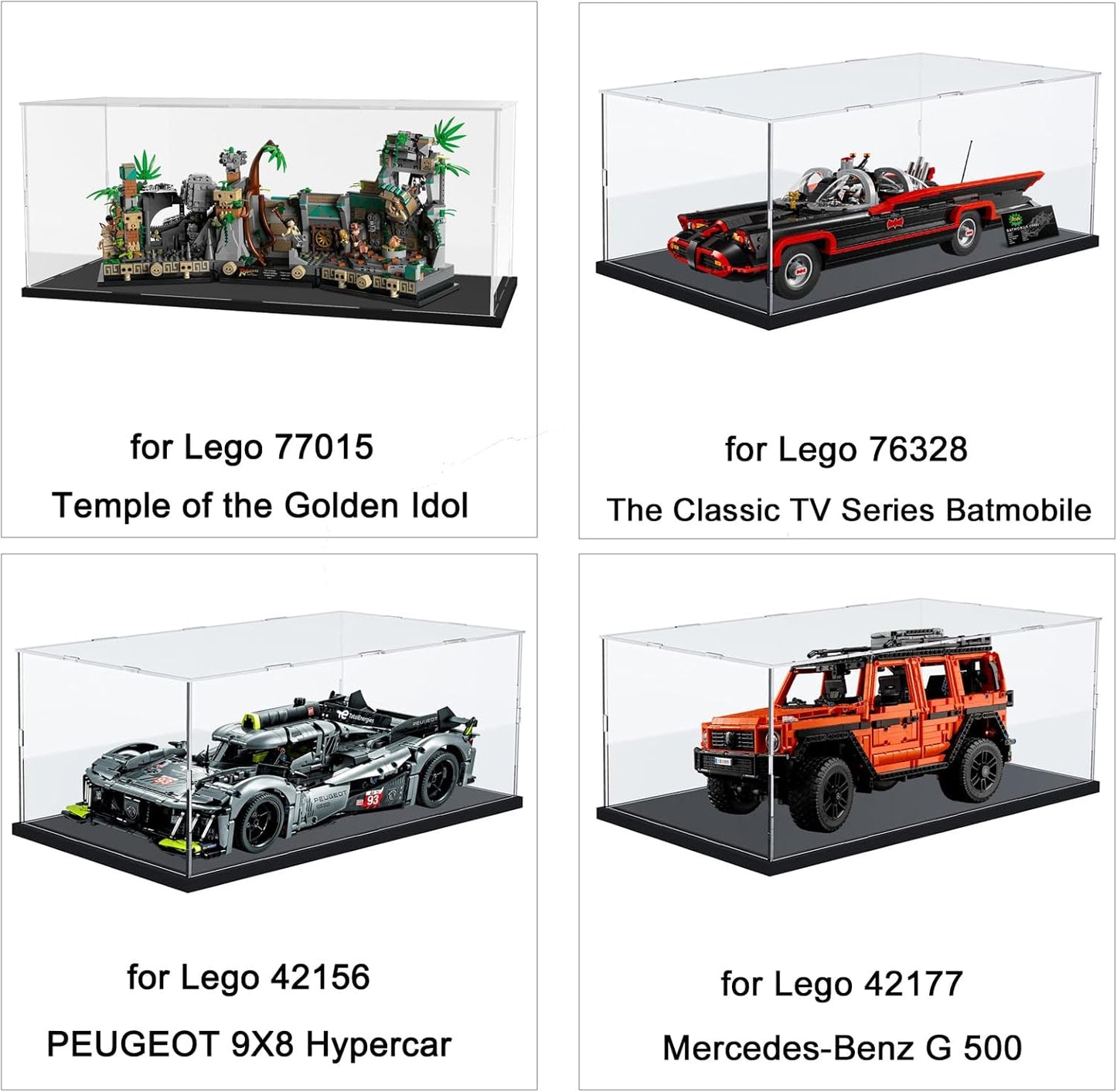 Thickened Clear Acrylic Display Case for Lego 10330 43268 76450 42170 10295 10353 Collectibles, Transparent Box Dustproof Protection with Wood-Plastic Base & String Light, Black Inside 40x20x20cm