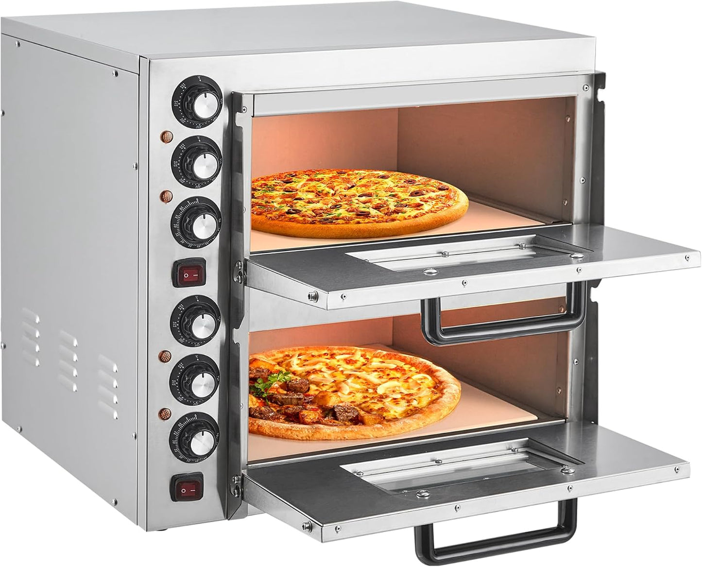 Commercial Pizza Oven Countertop, 3600W Stainless Steel Electric Pizza Oven, Indoor Pizza Maker with Timer/Pizza Stones, Double Deck Layer Pizza Cooker for Restaurant Home, Silver