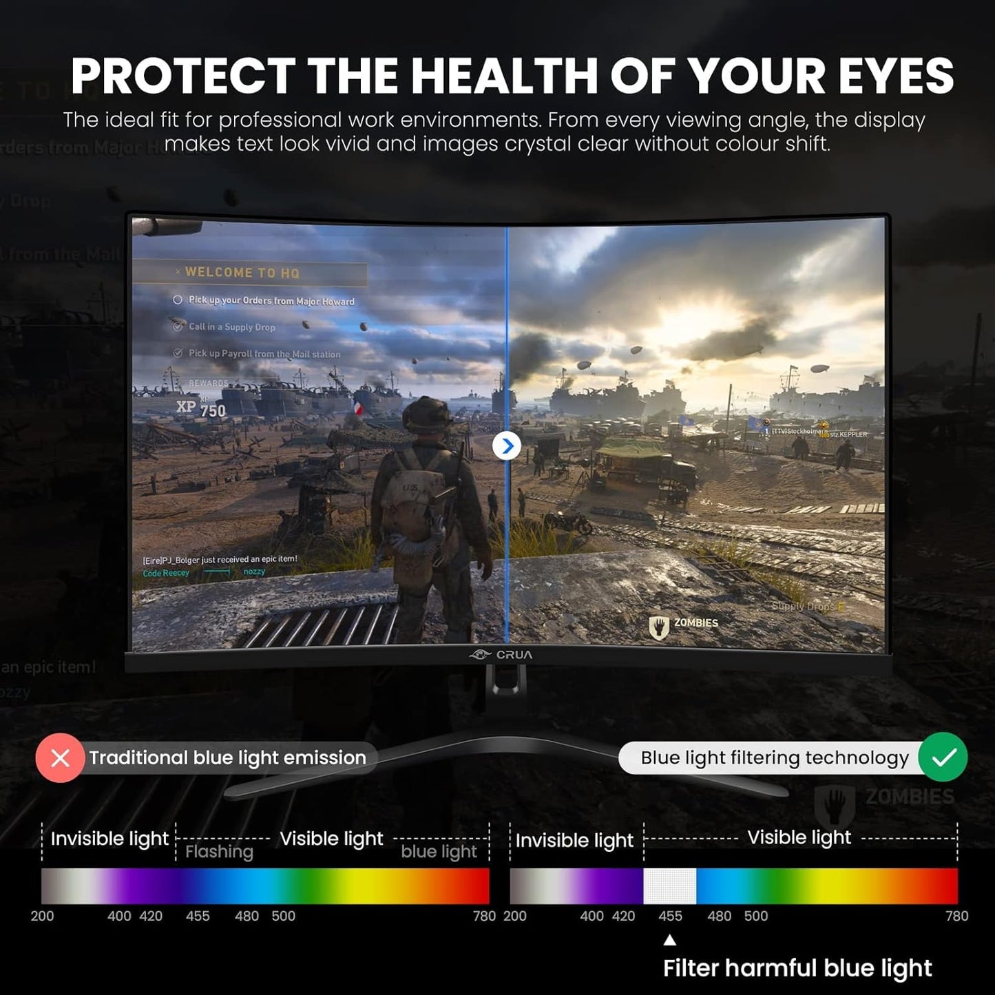CRUA 34 Inch Curved Gaming Monitor 144HZ, White 21:9 Ultra Wide PC Monitor 1500R WQHD 3440X1440P 120% sRGB Computer Display/VA Panel/PIP& PBP/HDMI2.0 & DP1.4/Tilt Adjustment/Wall Mountable