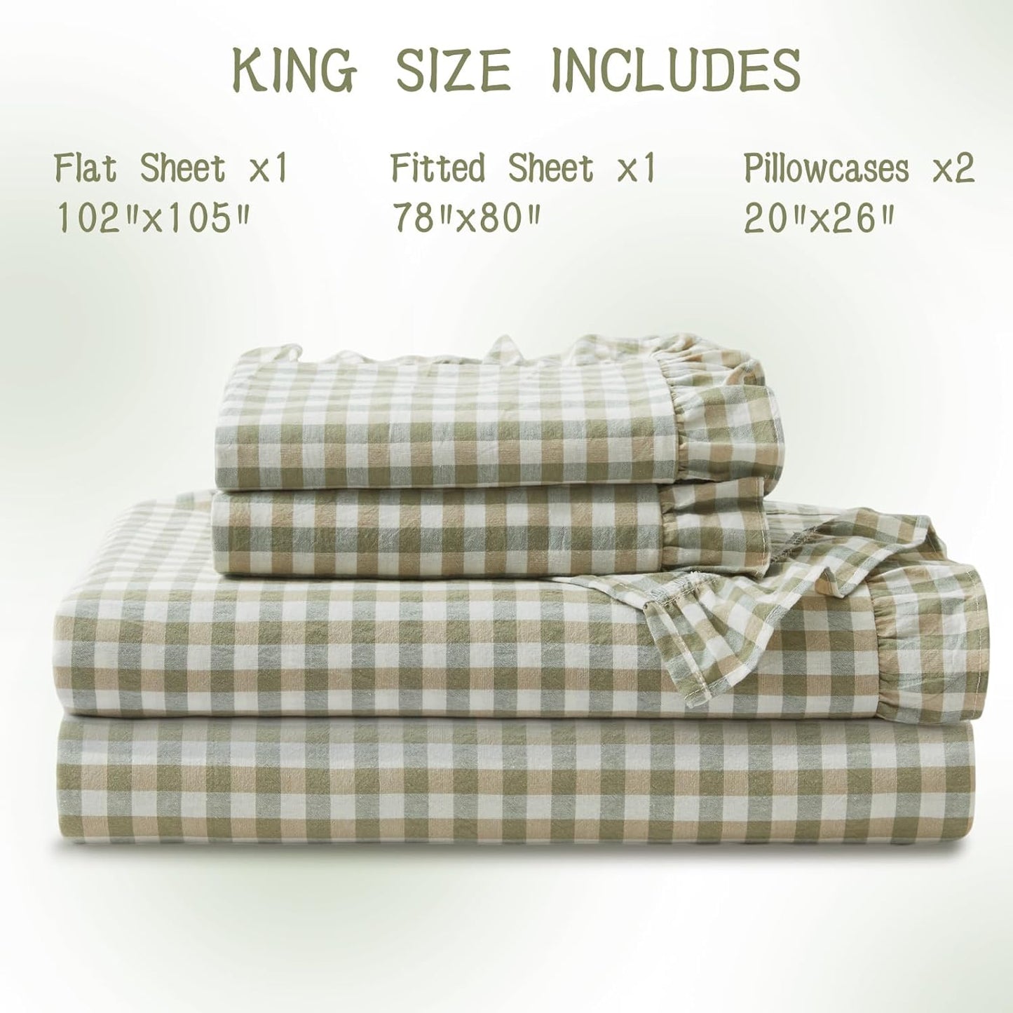 KKJIAF 3 Pieces Plaid Ruffle Twin Bed Sheets, Gingham Twin Sheet Set Comfy Breathable Ruffed Bed Sheet Set with 16 Inch Deep Pocket, Dusty Blue