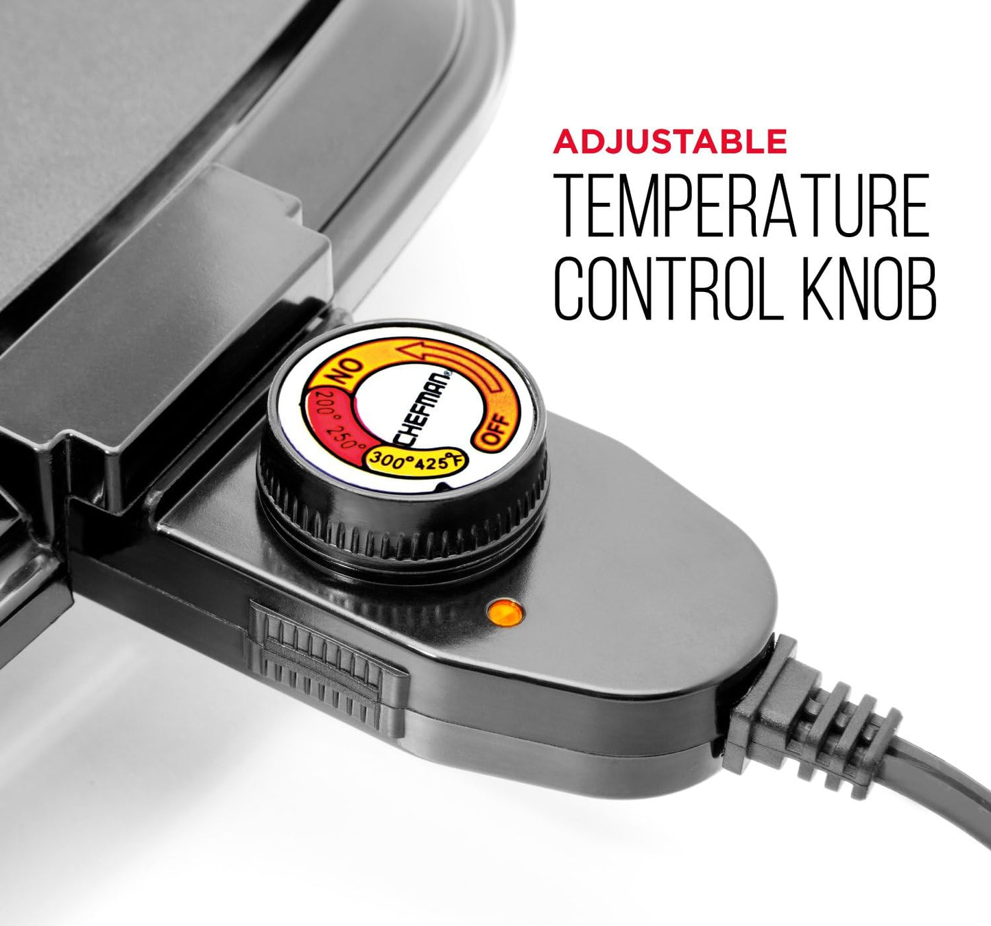 Chefman Electric Griddle, Fully Immersible and Dishwasher Safe Features, Adjustable Temperature Control Allows for Versatile Cooking and Removable Slide-out Drip Tray for Easy Cleaning, Black