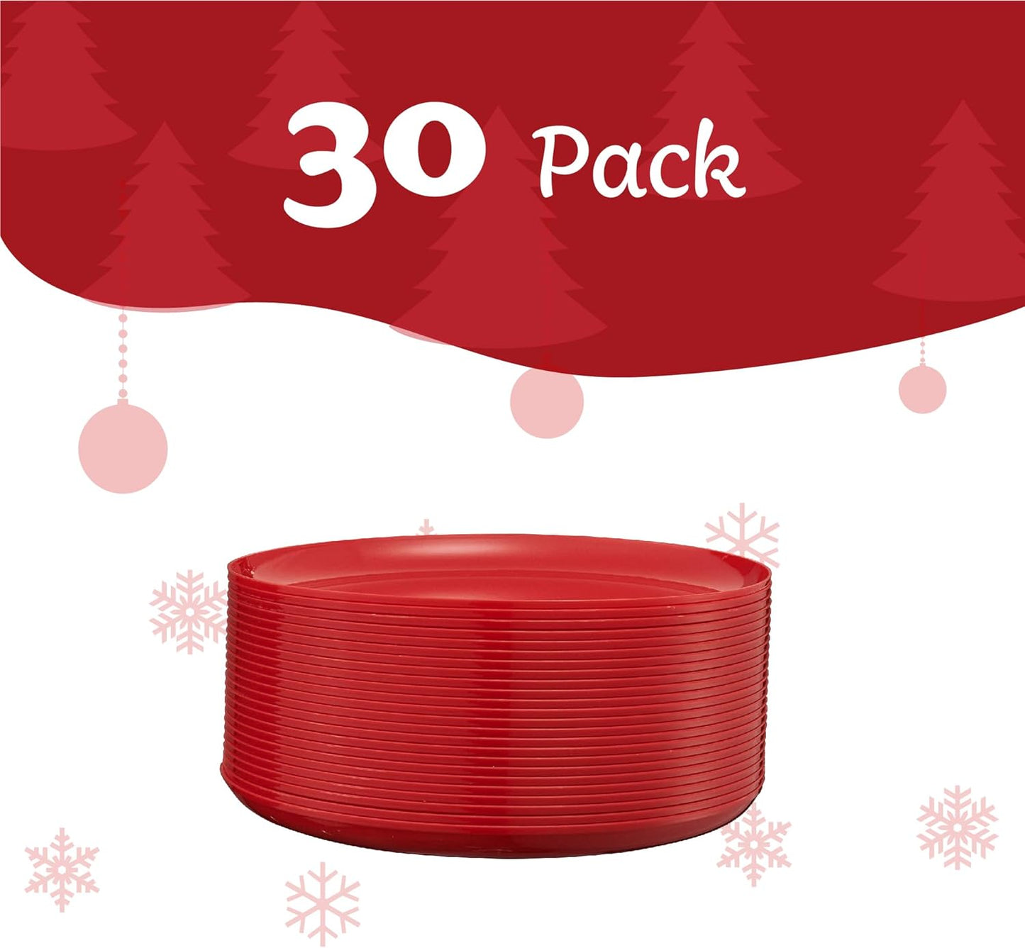 PLASTICPRO [30 Pack 10.7'' Christmass Green Plastic Party Plates Edge Collection Premium heavyweight Elegant Disposable Tableware Dishes