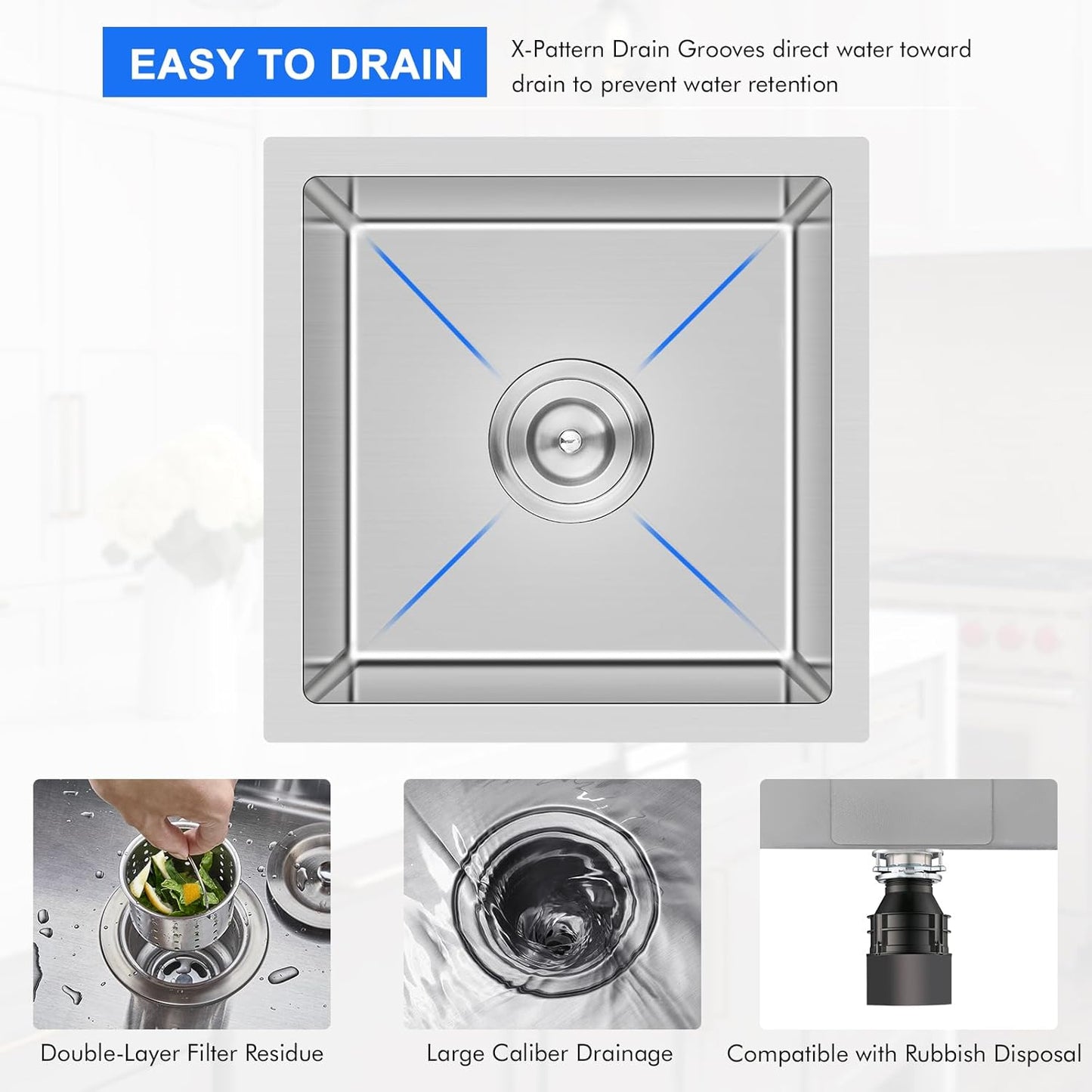 MENATT 20-inch Undermount Kitchen Sink, SUS304 Stainless Steel Handmade Single Bowl Kitchen Sink with Sink Strainer (Brushed), 20"x16"x9"