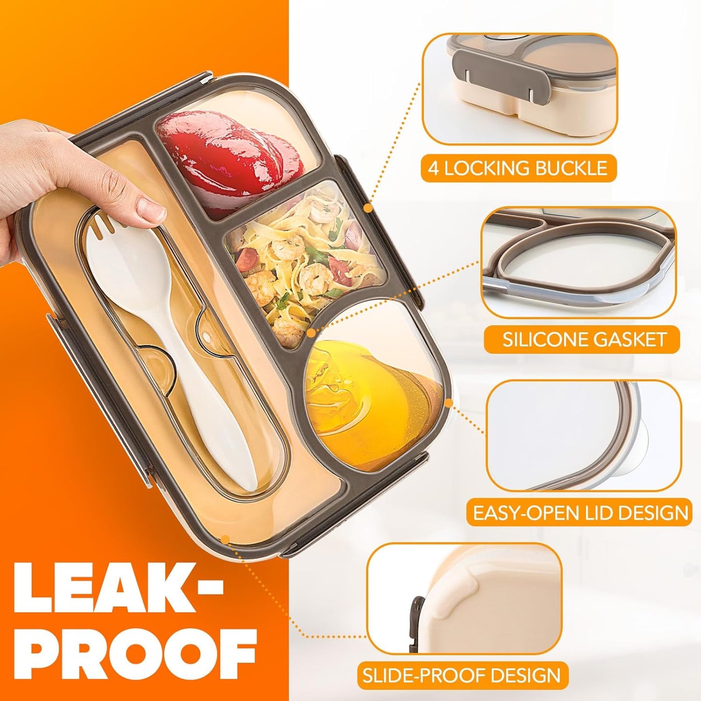 Bento Box Adult Lunch Box with 4-Compartment Leakproof Lunch Containers Microwave and Dishwasher Safe Bento Box with Spoon