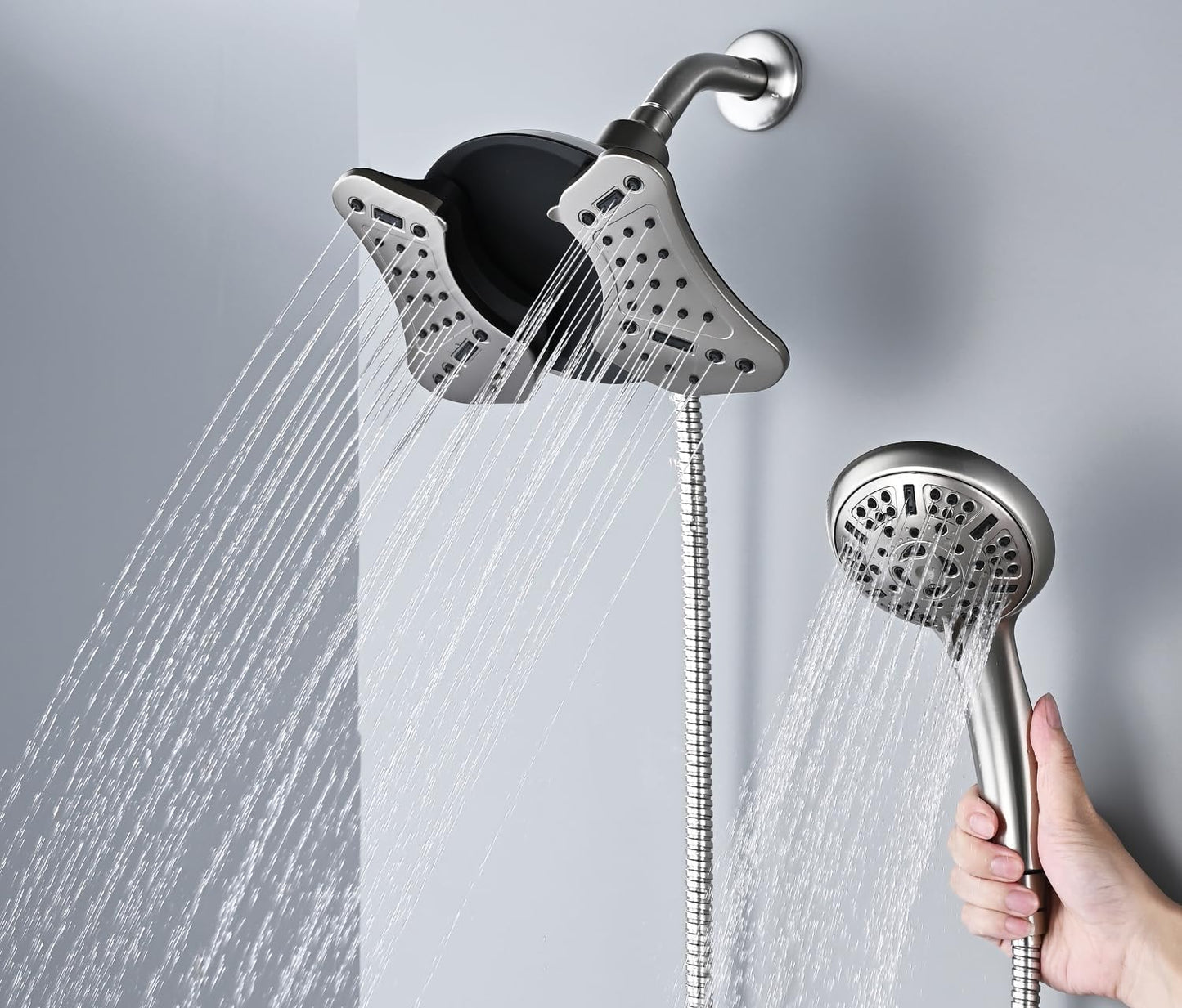 2.5 GPM High Pressure Shower Head: GRICH 8.7 Inch Black Shower Heads with Hand Held Spray 2-in-1 Combo, 9-Settings Handheld Shower Head & Adjustable Rain Shower Head with Hose 60'', Anti-Clog Nozzles