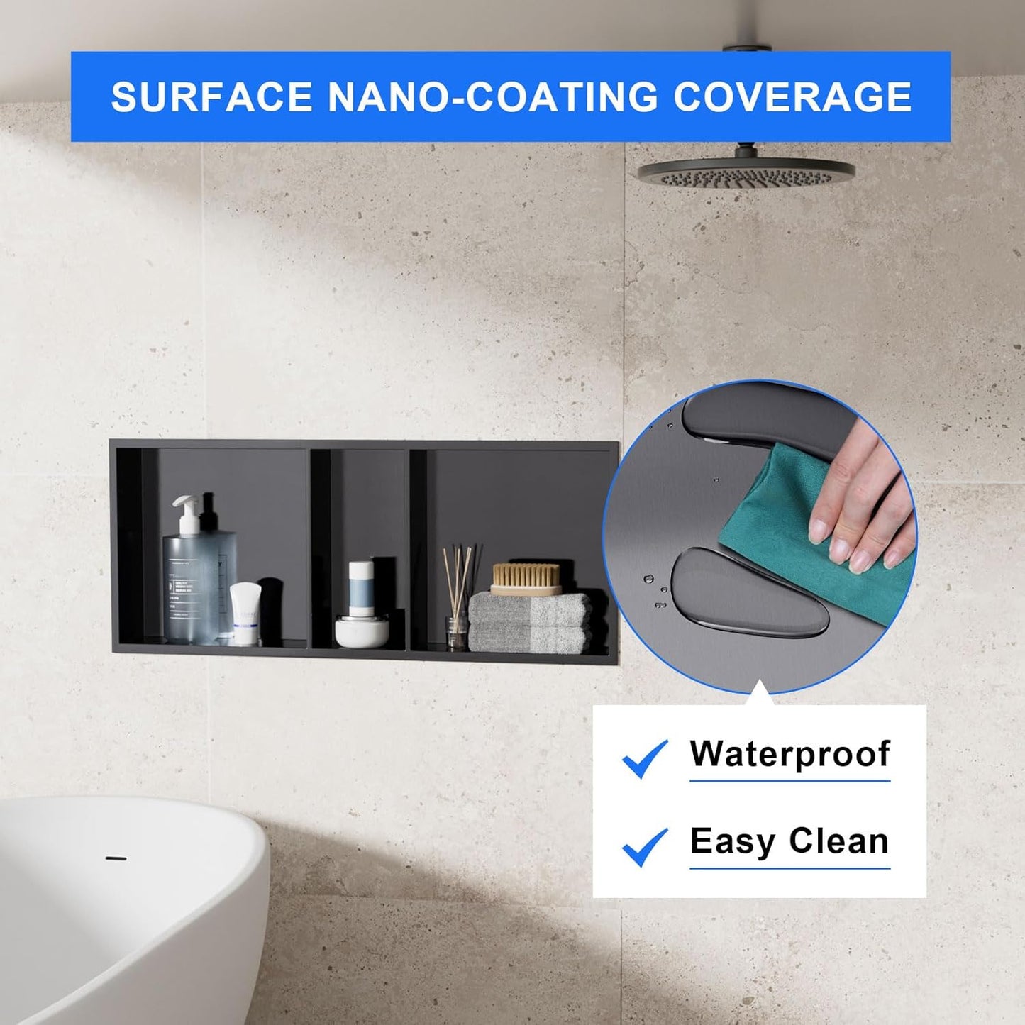 MENATT No Tile Shower Niche, Stainless Steel Wall Niche 13"X19"(Inner Size 12"X18"), Two-Tier Bathroom Shelf, NO Tile Needed Recessed Niche Shower for Bathroom Storage, Black