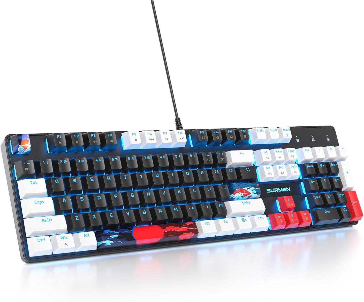 Fogruaden Full Size Mechanical Keyboard, Green Matcha Keyboard, Wired USB 104 Keys RGB Backlit Gaming Keyboard with Number Pad, Red Switches, NKRO Mechanical Keyboard for Windows Laptop PC Gamer