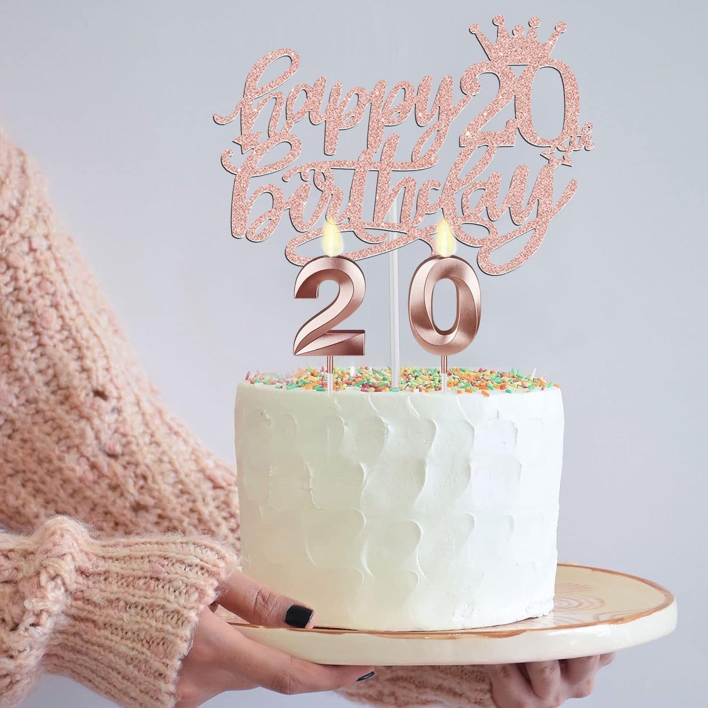 65th Birthday Decorations for Women, Including 65th Birthday Sash and Crown, Cake Topper and Candles, Number Balloons Rose Gold, 65 Year Old Gifts for Women