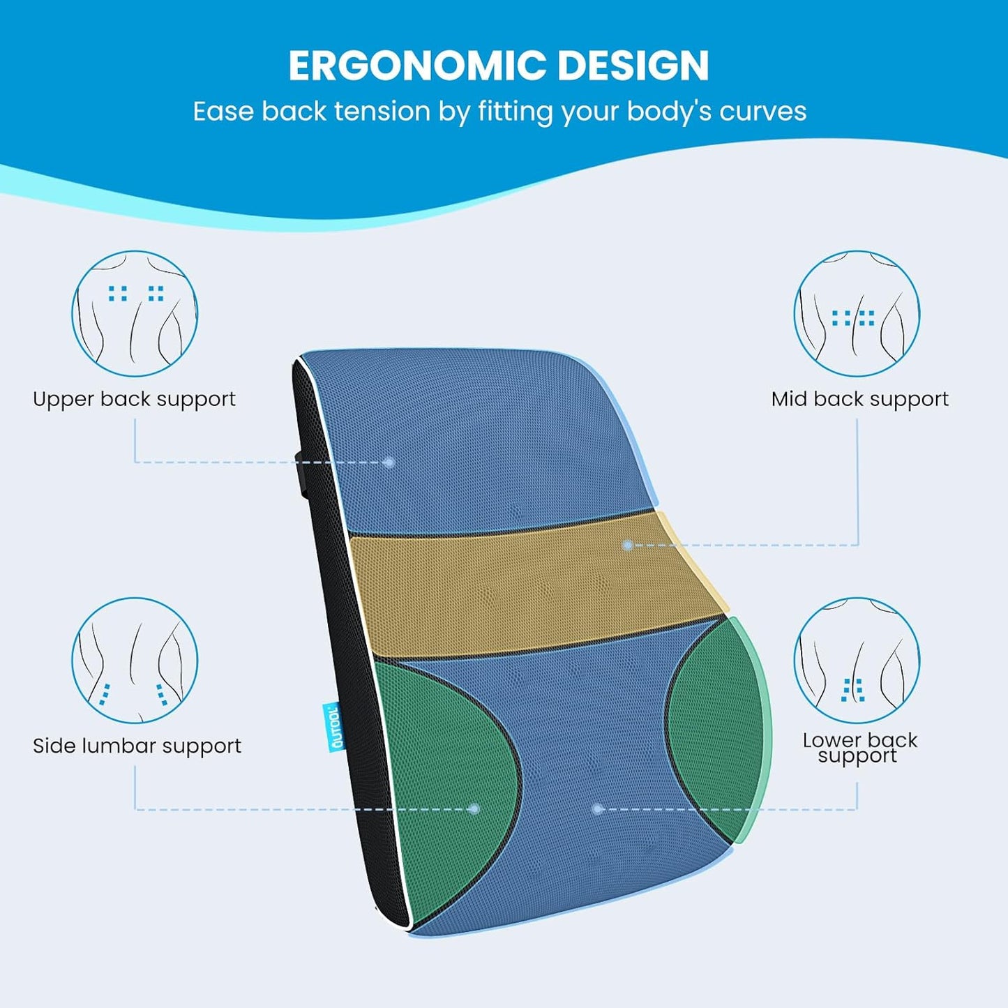 Lumbar Support Pillow for Office Chair Car Memory Foam Back Cushion Back Pain Relief Improve Posture Large Back Pillow for Computer, Gaming Chair, Recliner with Mesh Cover Double Adjustable Straps
