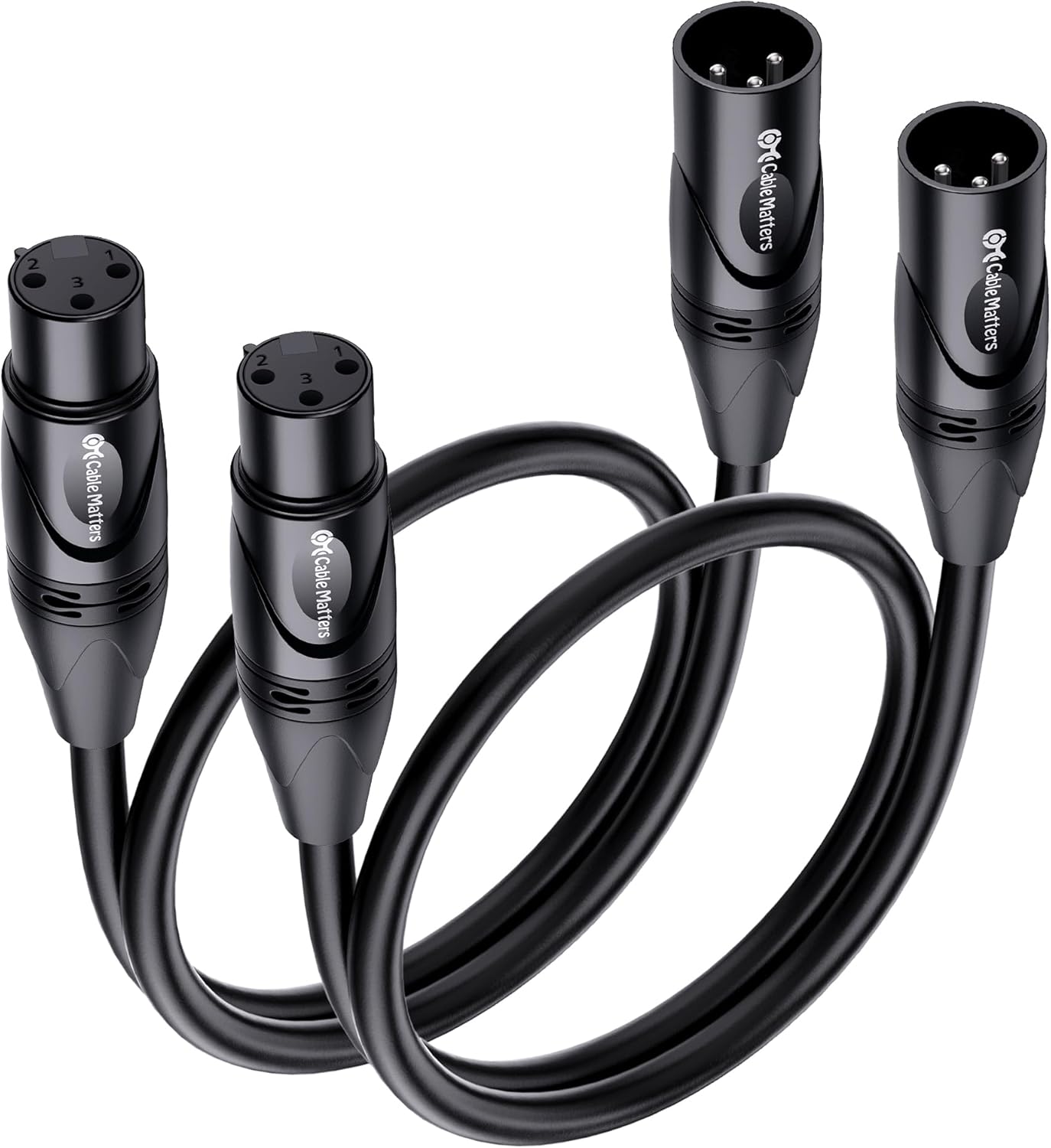 Cable Matters 2-Pack Premium XLR to XLR Cables - 6ft, Male to Female Microphone Cable, Oxygen-Free Copper (OFC) Mic Cord, Black
