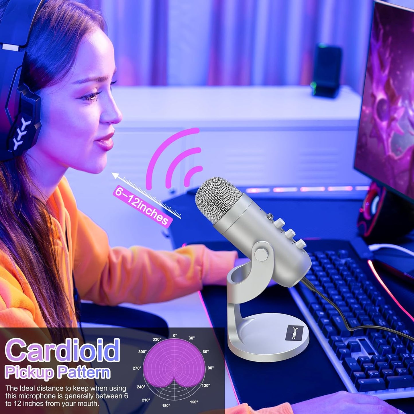 ZealSound USB Microphone,Condenser Phone Computer PC Mic kit,Plug&Play Gaming Microphones for PS 4&5.Mic Gain&Volume Control,Echo &Mute Button for Vocal,Record,Streaming,Discord YouTube Podcast on Mac