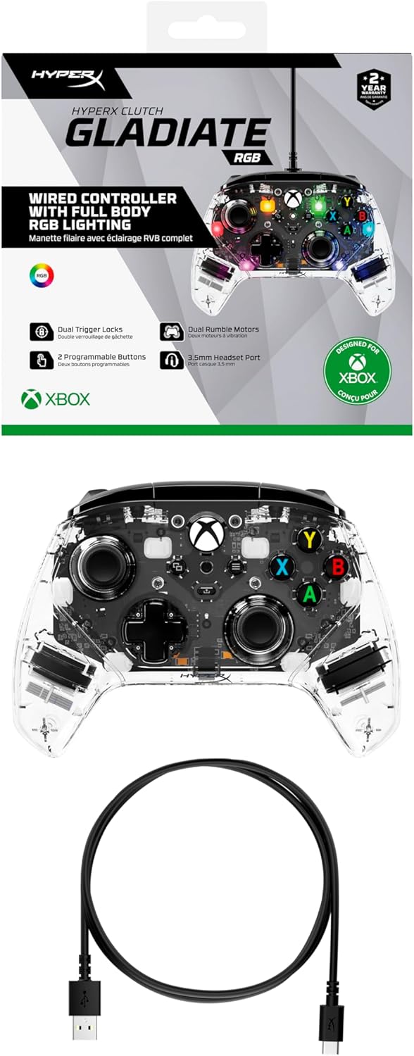 HyperX Clutch Gladiate – Wired Controller for Xbox One, Xbox Series X|S, PC, Officially Licensed by Xbox, Dual Trigger Locks, Programmable Buttons, Dual Rumble Motors