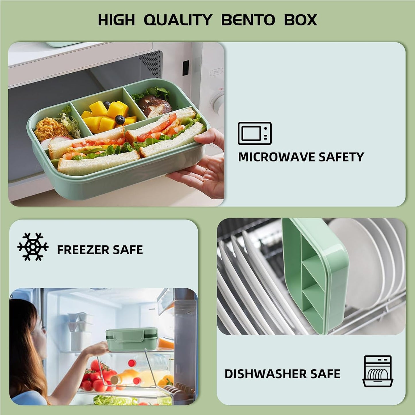 Bento Box Adult Lunch Box - 2000 ML Stackable with 8 Compartments, Leak-Proof, Built-in Sauce Container, Utensils, Microwave/Dishwasher/Freezer Safe - Blue