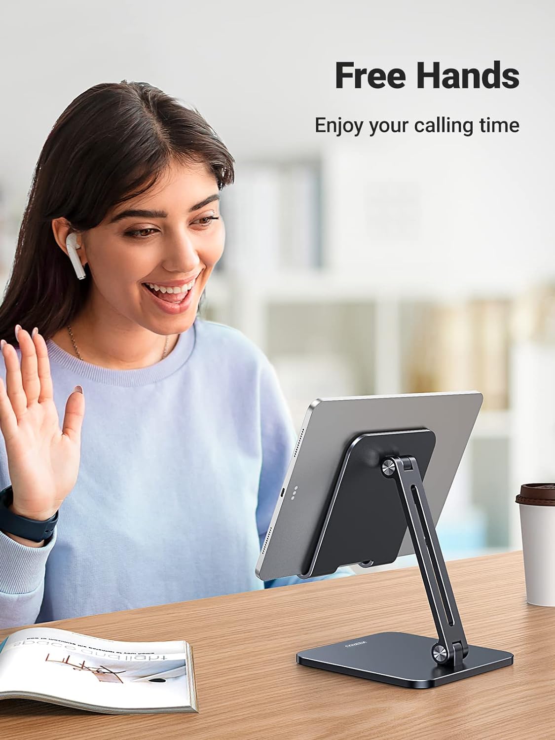 UGREEN Tablet Stand for Desk, Aluminum Stand for iPad Extended Height, Adjustable Foldable Portable Desktop Stand Holder for iPad Pro 12.9 11 9.7 10.5 iPad Air Mini Galaxy Surface iPhone 14 Pro, Grey