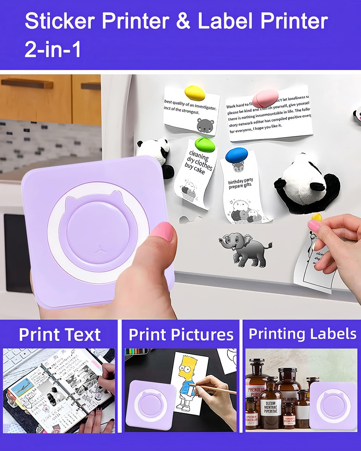 Label Maker - Mini Portable Sticker Printer with 13 Rolls Self-Adhesive Thermal Papers, Labeller Machine for Home Office Study Business Texts Journal, Blue
