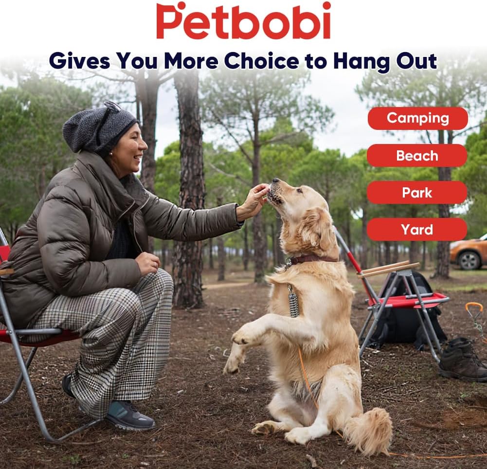 Petbobi Dog Tie-Out Cable and Stake - 30ft Heavy Duty Cable with Spring, No Tangle, 16in Ground Stake, Ideal for Yard, Camping and Beach, Suitable for Small Medium Large Dogs Up to 120 lbs, Blue