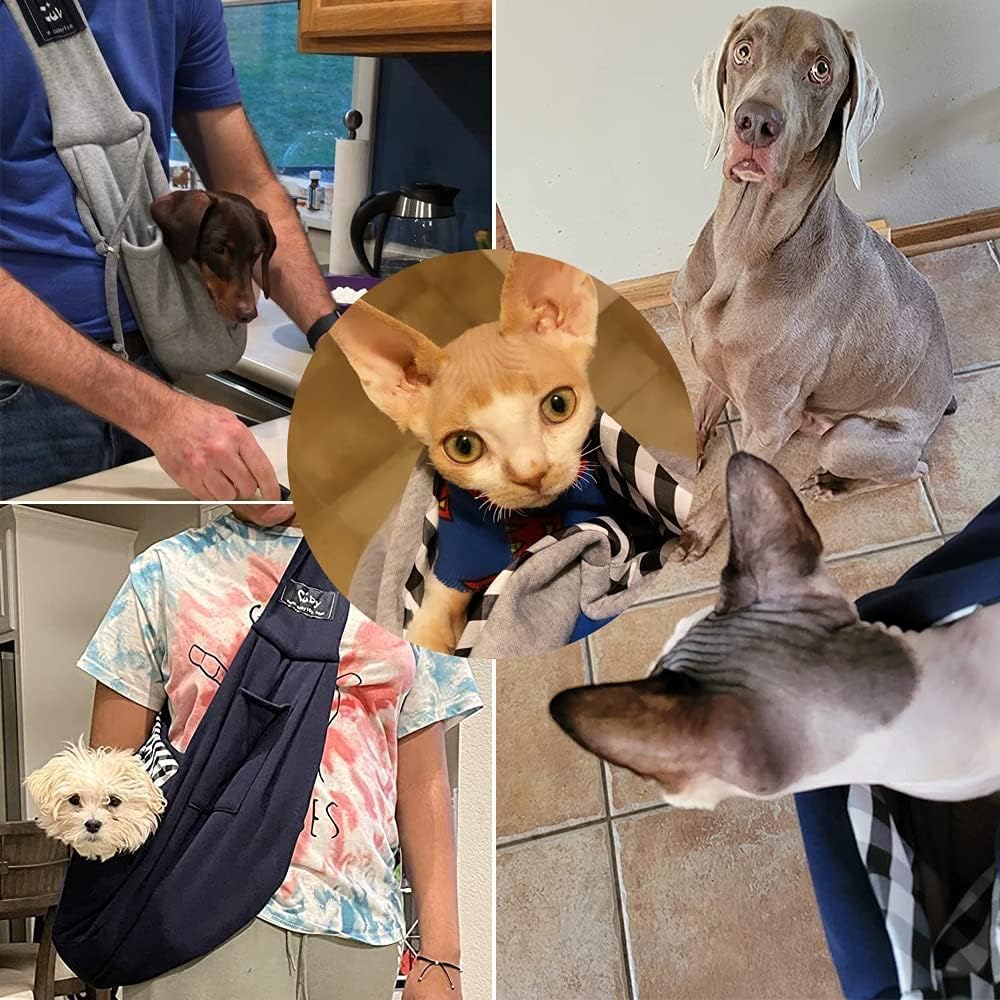 Cuby Adjustable Dog Cat Sling Padded Hard Bottom Pet Carrier Sling Soft Carrying Puppy Bag for Small Dogs Cats Outdoor Travel (Grayish-White)