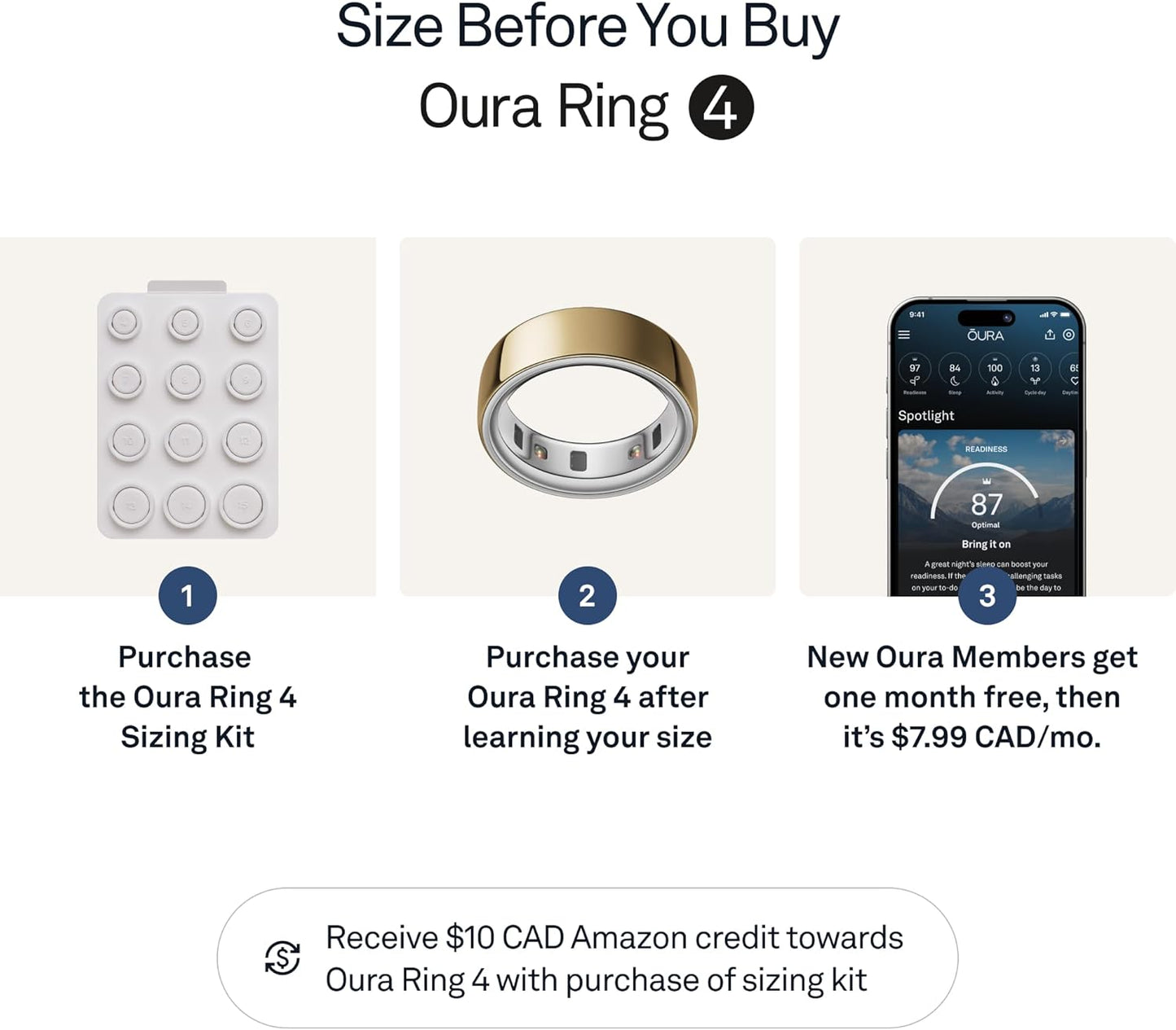 Oura Ring 4 - Gold - Size 9 - Smart Ring - Size First with Oura Ring 4 Sizing Kit - Sleep Tracking Wearable - Heart Rate - Fitness Tracker - Up to 8 Days of Battery Life