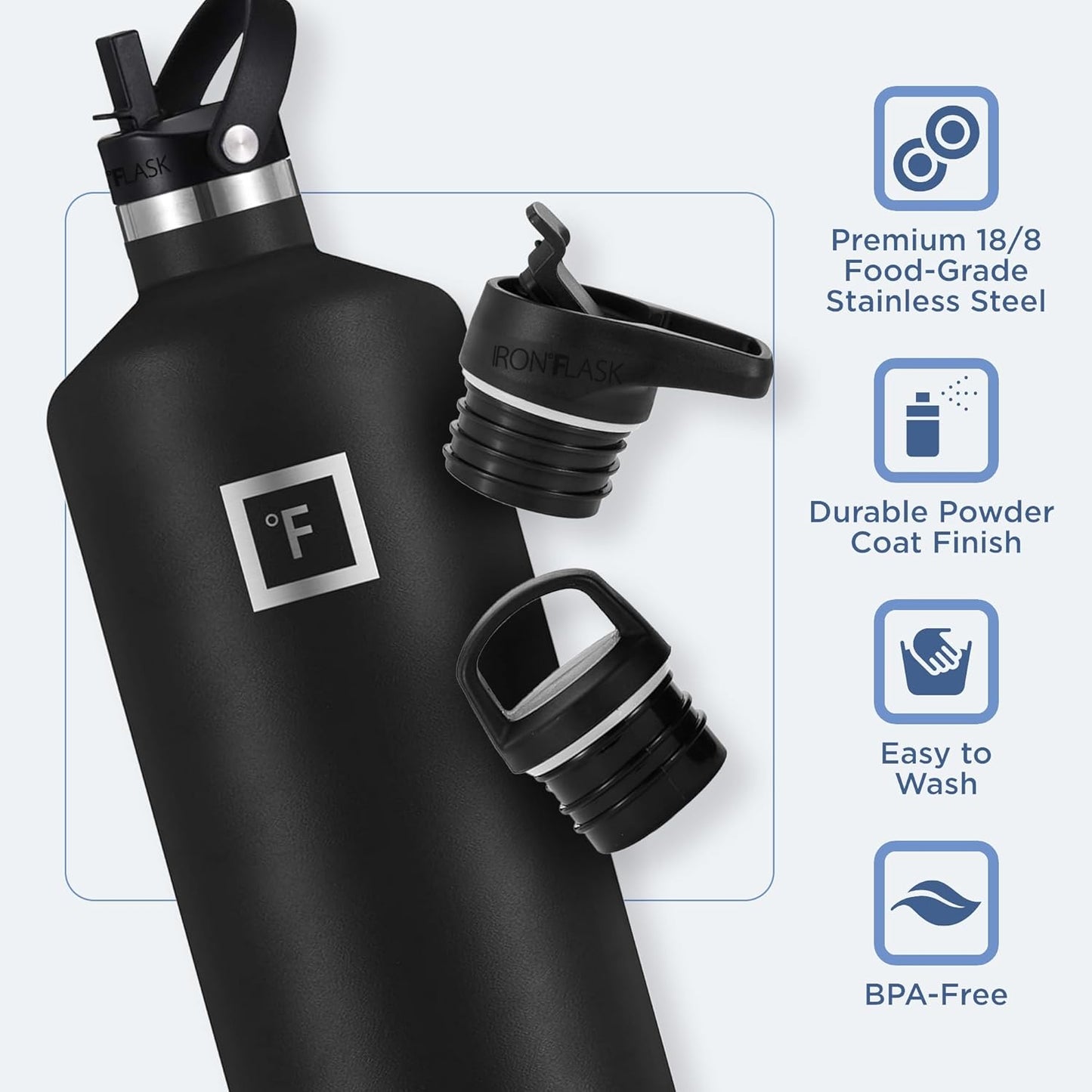 Camping & Hiking Hydration Canteens - 24oz 3 Lids (Narrow Straw/Spout Lid) Leak Proof Vacuum Insulated Stainless Steel - Hot & Cold Double Walled Sports Water Bottle