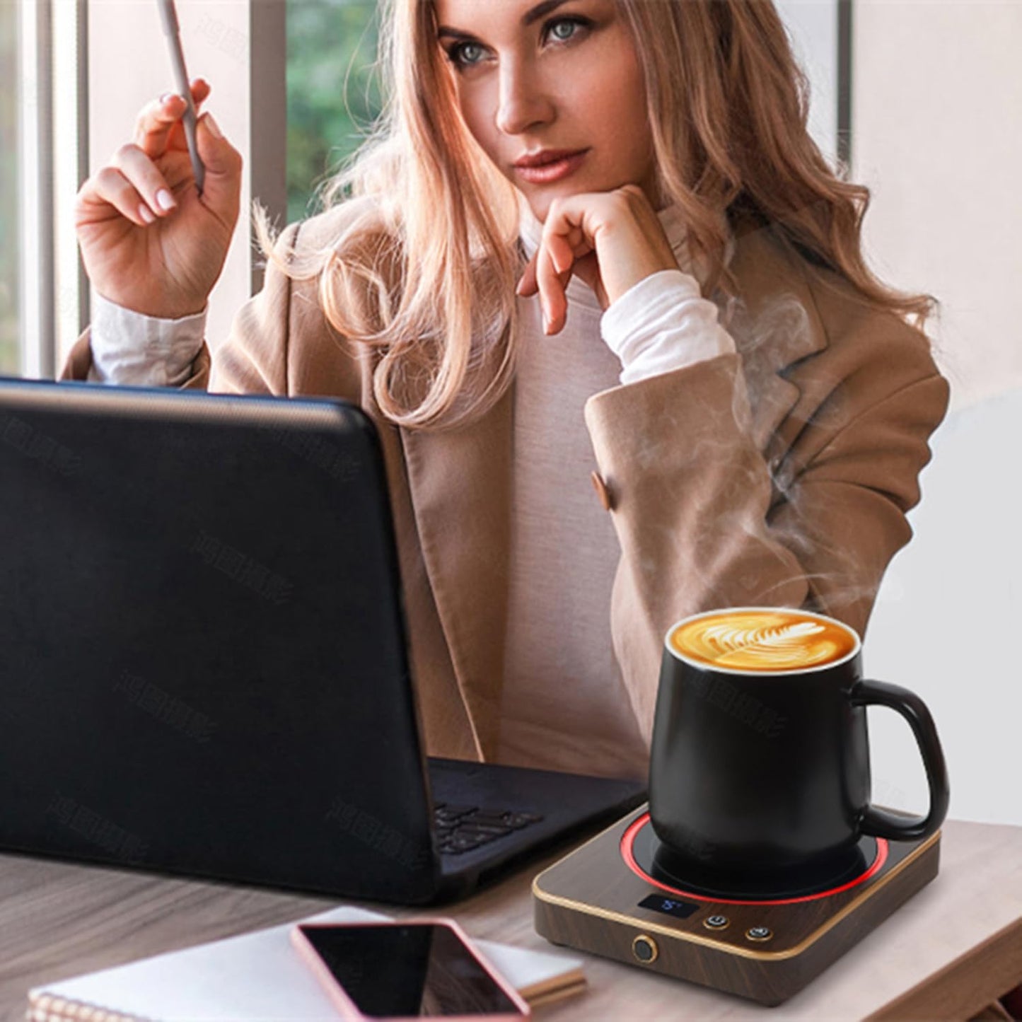 Coffee Mug Warmer, Mug Warmer for Desk with Temperature Display, Smart Mug Warmer with led Atmosphere Lights,3 Temperature Setting, 1-12Hrs Auto Shut Off,for Coffee Milk Tea Beverage