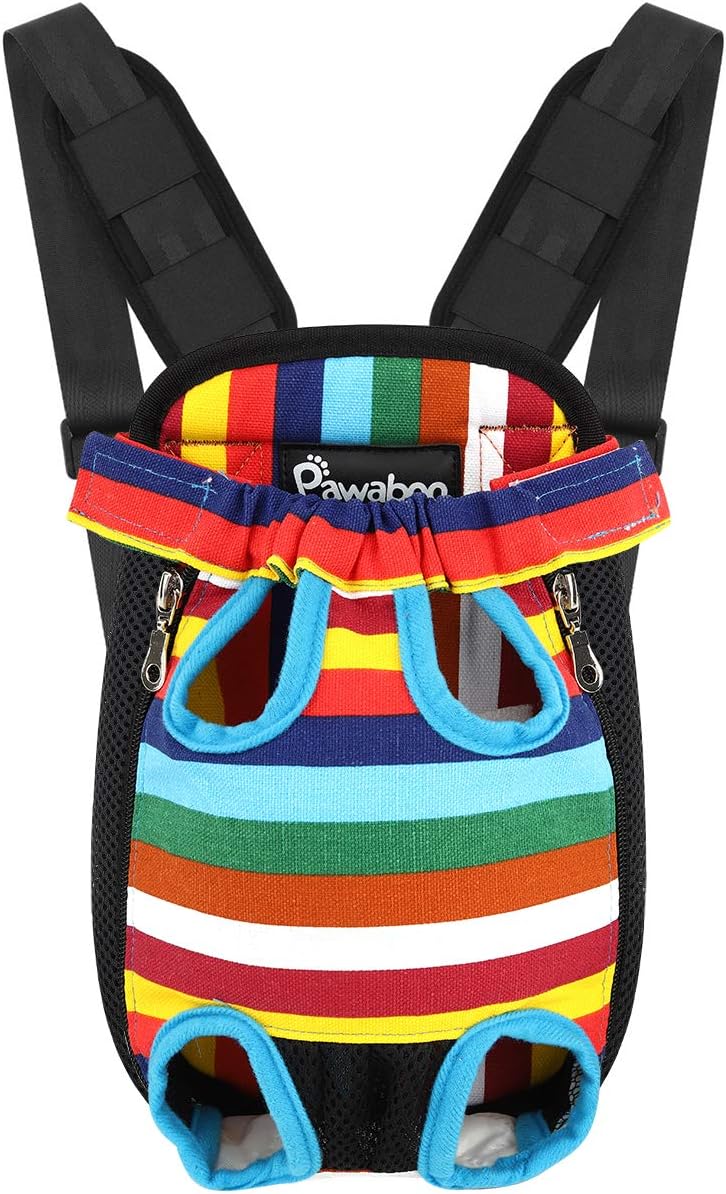 Pawaboo Pet Carrier Backpack, Adjustable Pet Front Cat Dog Carrier Backpack Travel Bag, Legs Out, Easy-Fit for Traveling Hiking Camping for Small Medium Dogs Cats Puppies, Medium, Black