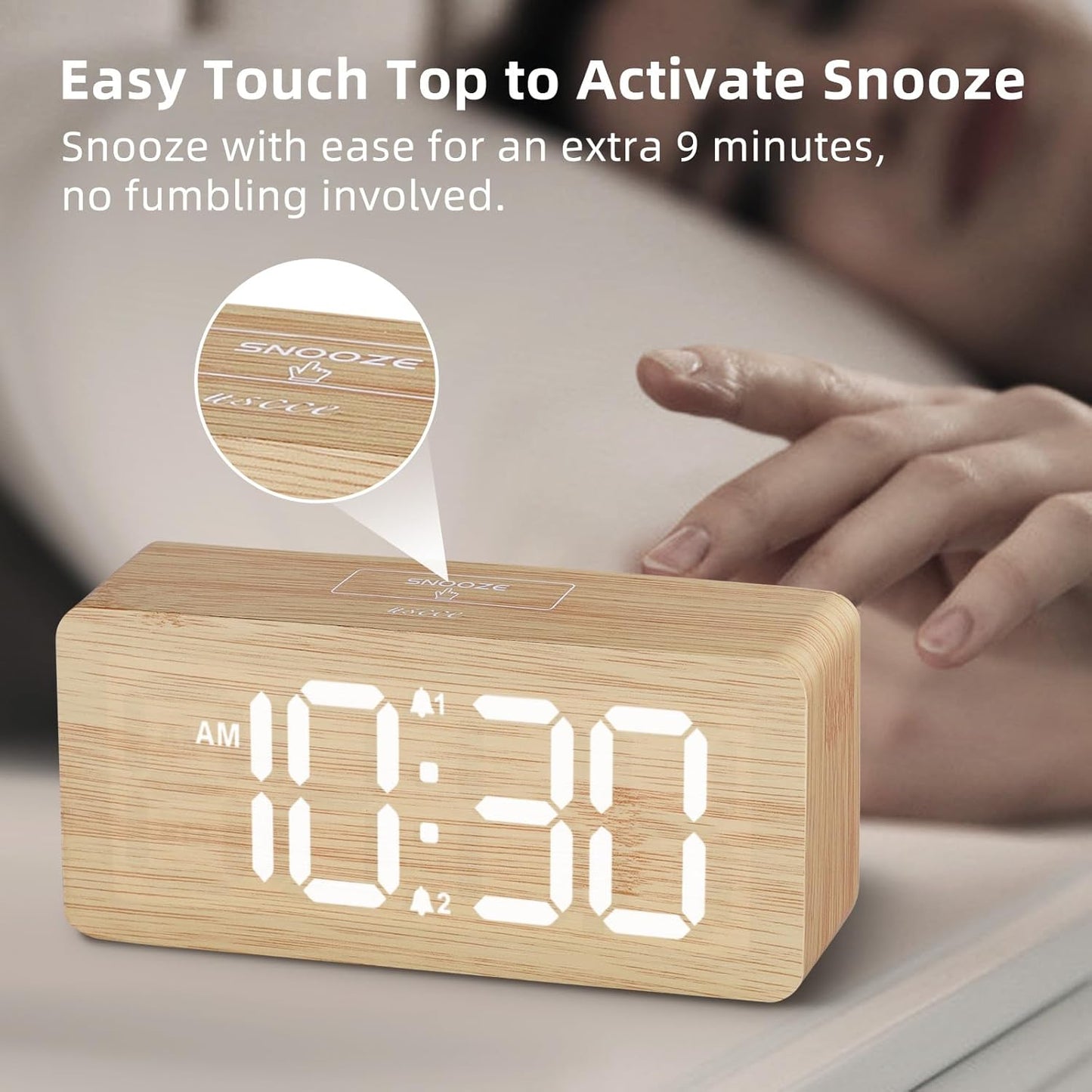 Purilite Select Wooden Digital Alarm Clock with Large LED Display