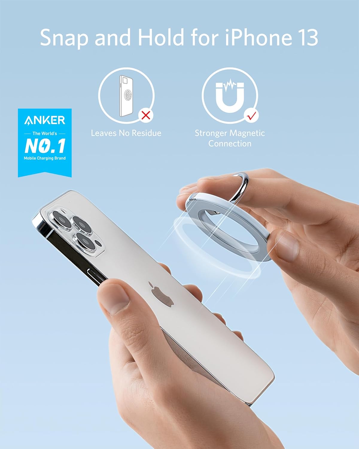 Anker Magnetic Phone Grip, MagGo 610 Ring Holder, Adjustable Kickstand, Only for iPhone 16/16 Plus/16 Pro/16 Pro Max/15/14/13/12 Series