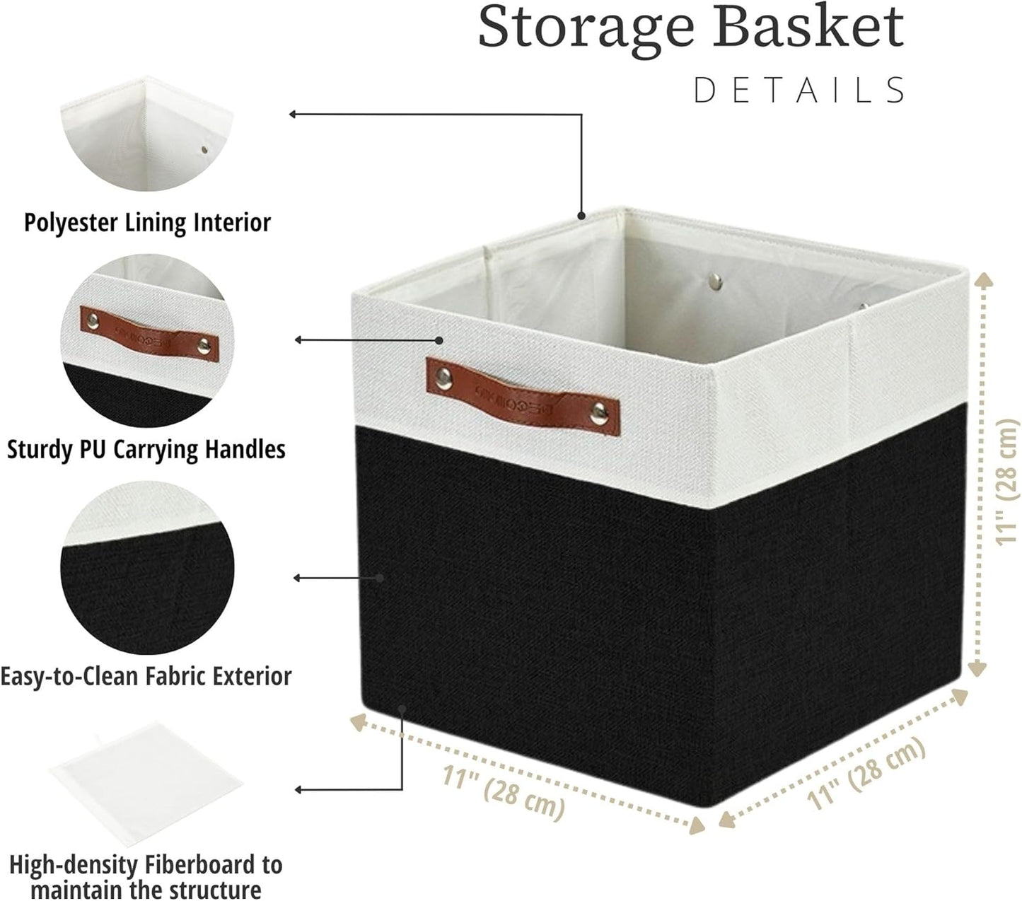 DECOMOMO Fabric Cube Storage Bin - Storage Baskets for Shelves, Kallax (Grey & White, 13 inch Cube) - 4 Pack