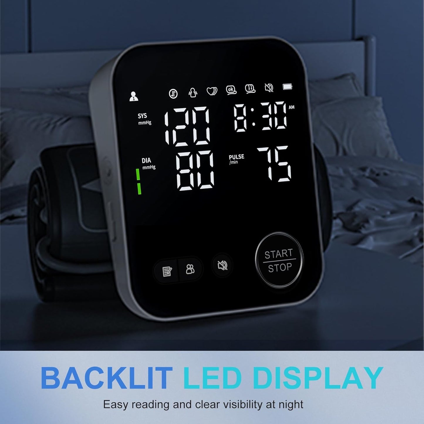 Blood Pressure Machine for Home Use, Adjustable 8.7"-16.5" Upper Arm Cuff Dual User Mode Voice Broadcast LED Backlit Display Monitor with Storage Bag