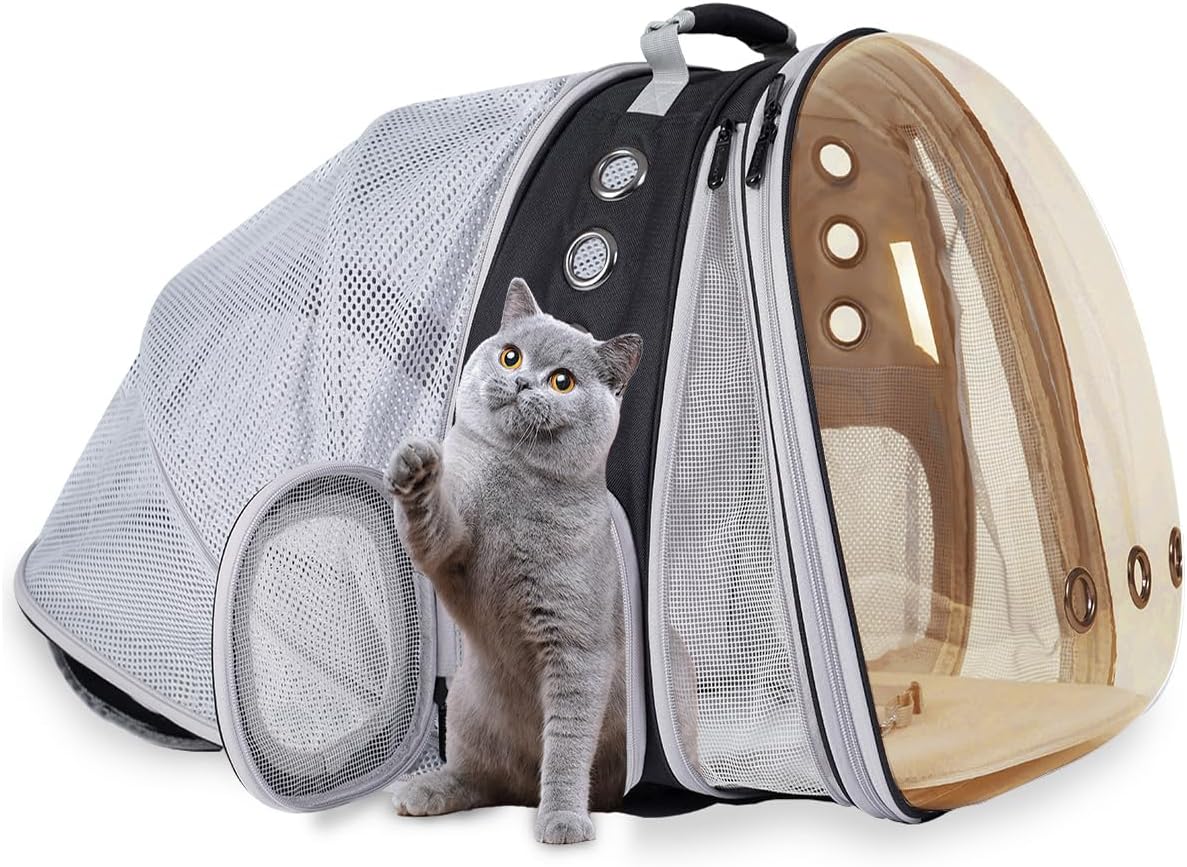 LAIRIES Dual Expandable Cat Backpack Carrier Front & Back Extension Pet Backpack Carrier, Fit up to 20 lbs, Bubble Capsule Dog Backpack Travel, Hiking & Outdoor Backpack (CL-Star Blue, Dual Extension)