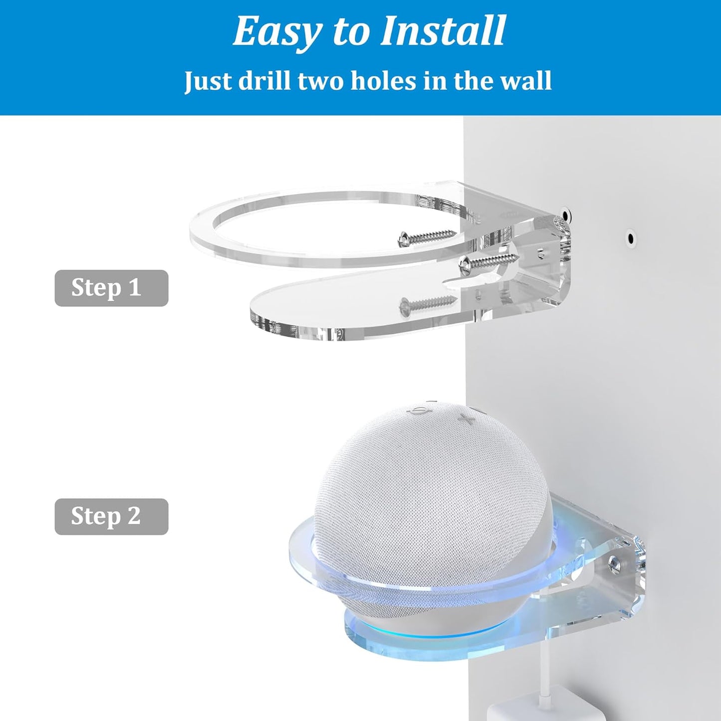 PlusAcc Wall Mount for Dot 5th Gen - Sturdy Clear Stand Shelf for Dot 5th Gen & Dot 4th Gen & Pop & Homepod Mini, Space Saving Speaker Wall Holder Bracket, Built-in Cable Management Accessories
