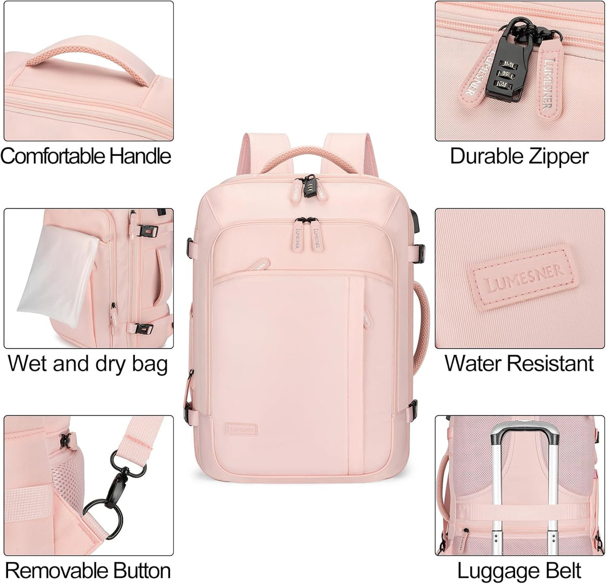 Lumesner Carry on Backpack, Extra Large 40L Flight Approved Travel Backpack for Men & Women - PuriLite