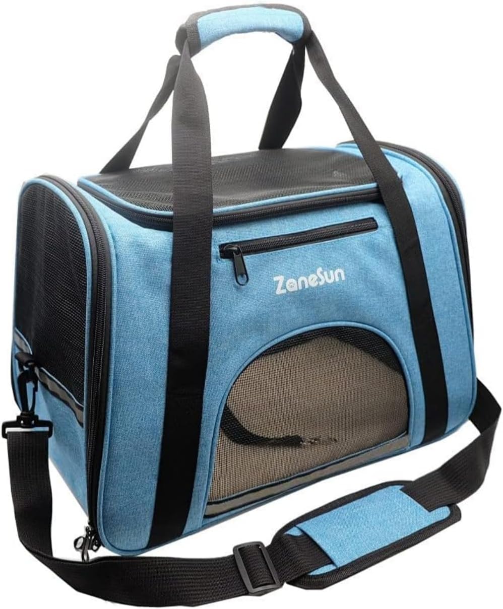 ZaneSun Cat Carrier Dog Carrier Pet Carrier for Small Medium Cats Dogs Puppies of 15 Lbs,Airline Approved Dog Cat Travel Carrier (Medium, Blue)