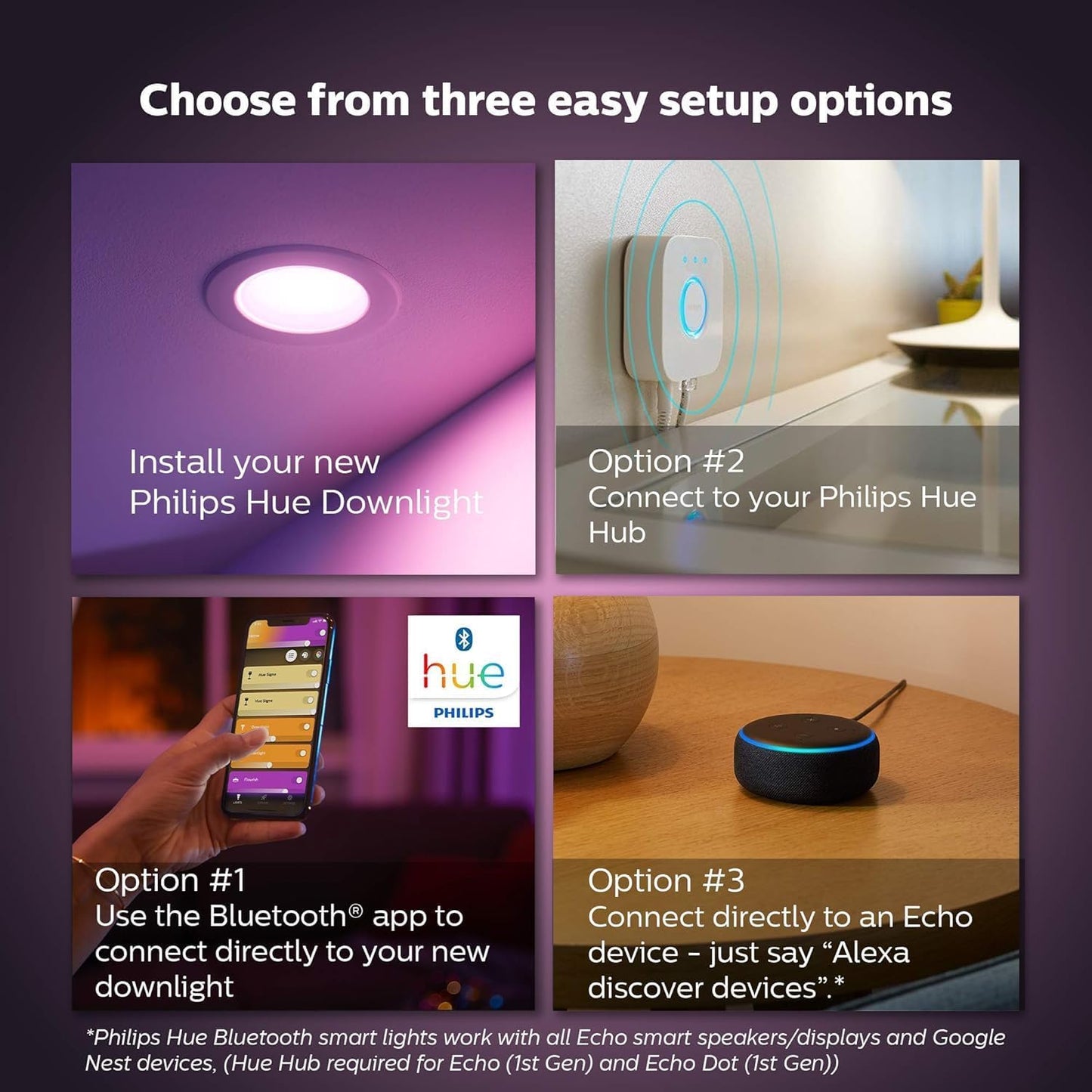 Philips Hue White & Color Ambiance 4" Smart LED Retrofit Can Downlight, Color Changing, Bluetooth & Zigbee Compatible (Hue Hub Optional), Smart Ceiling Lighting