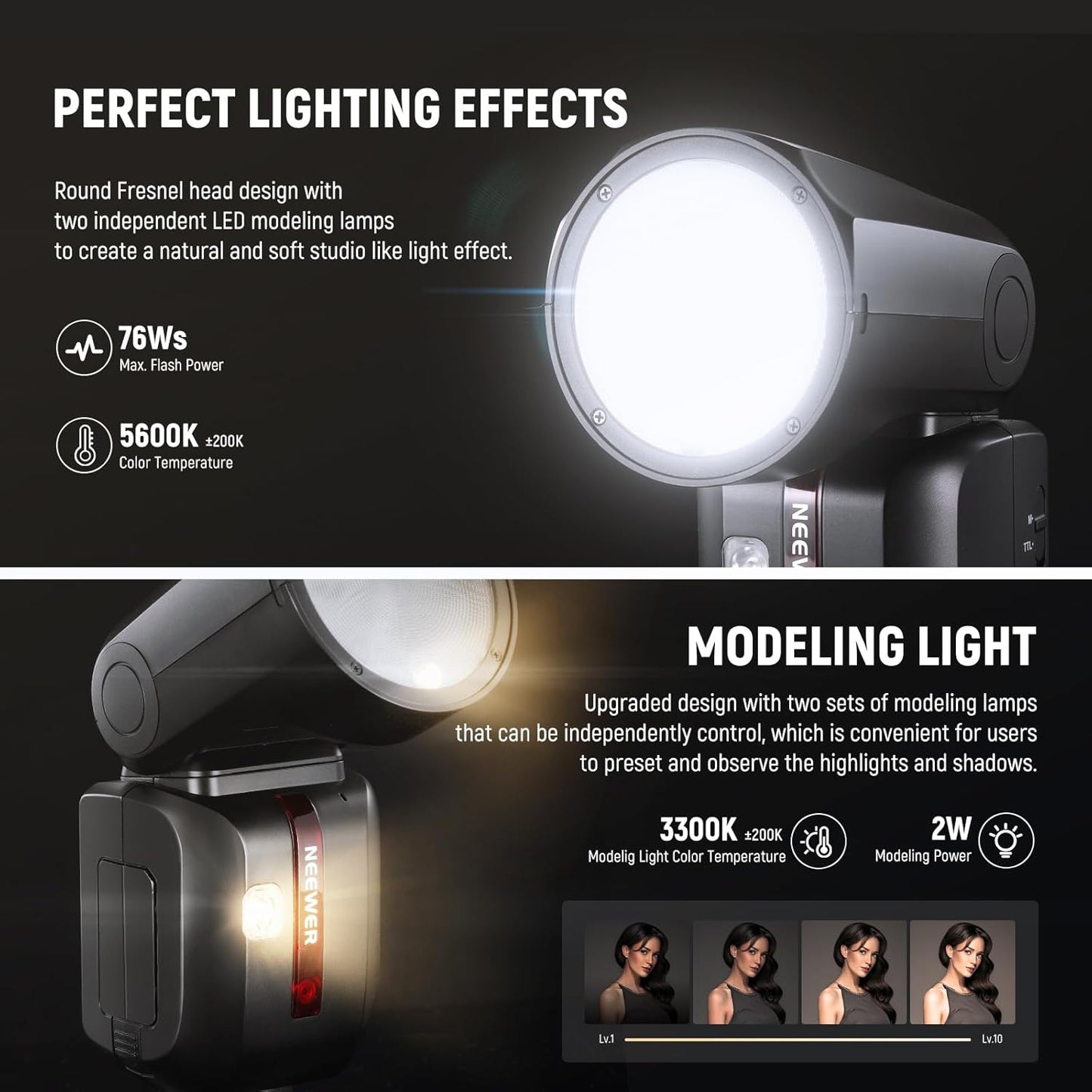 NEEWER Z2PRO-C 2.4G TTL Round Head Flash Speedlite Compatible with Canon, Wireless Compatible with Godox, Upgraded UI, 76Ws 1/8000s HSS, TTL/M TCM Switch, 7.2V/3000mAh Battery, 600 Full Power Flash