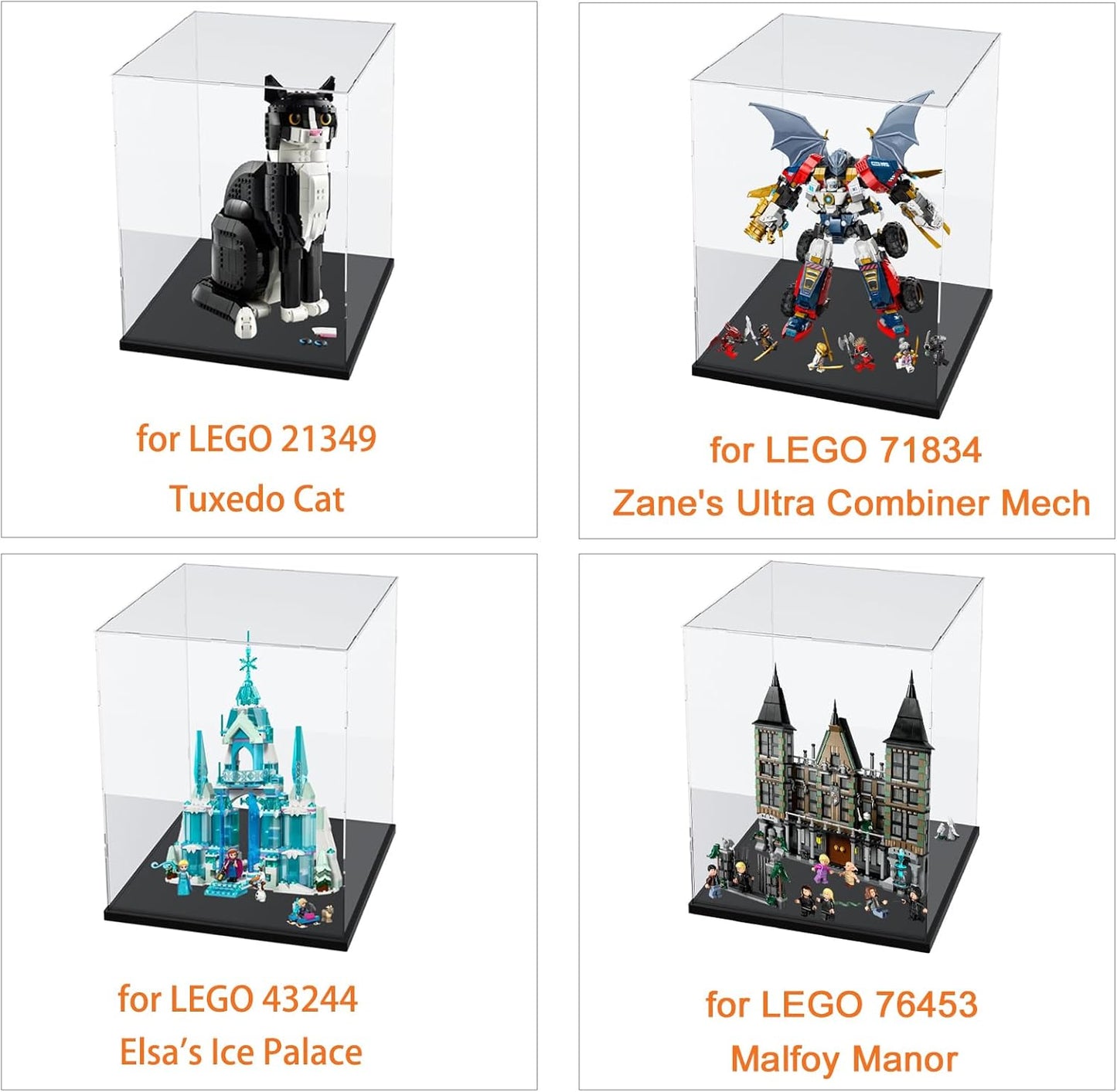 Thickened Clear Acrylic Display Case for Lego 10330 43268 76450 42170 10295 10353 Collectibles, Transparent Box Dustproof Protection with Wood-Plastic Base & String Light, Black Inside 40x20x20cm