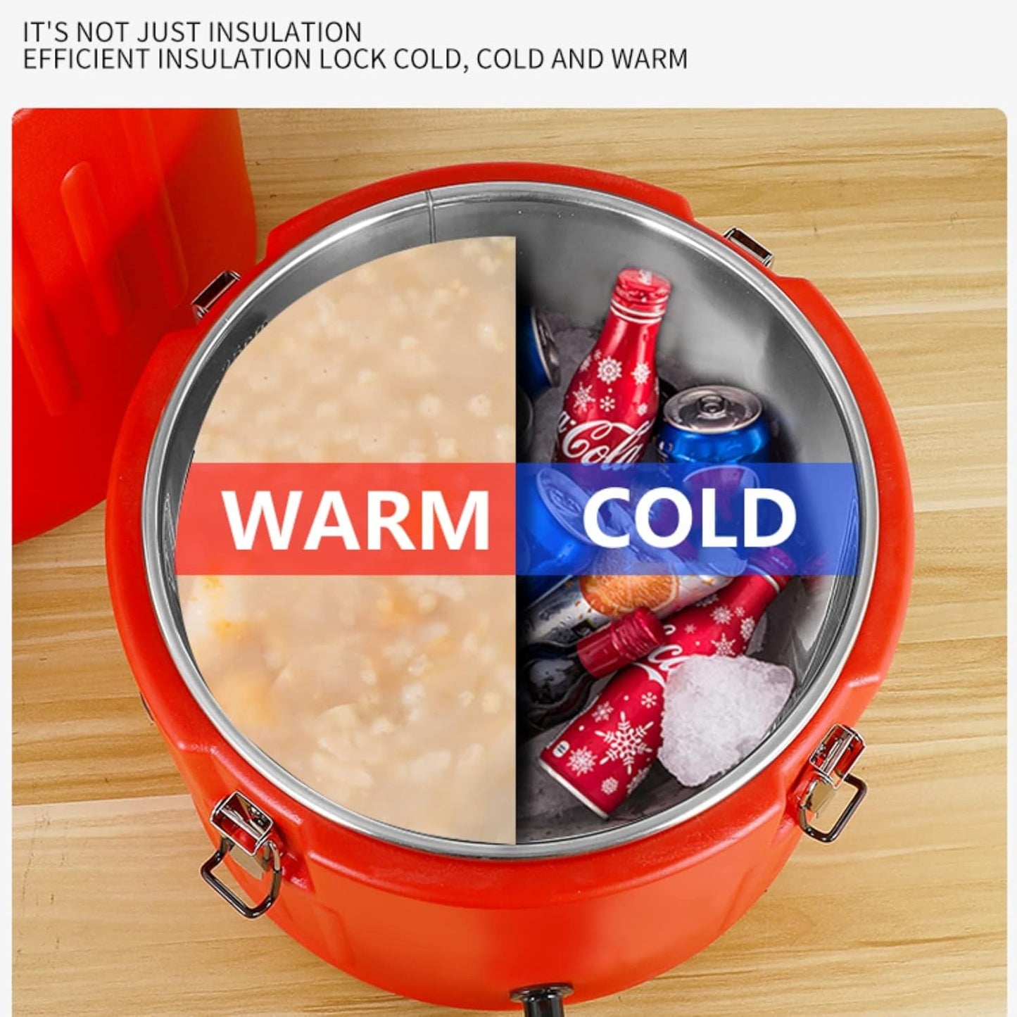 Insulated Soup Pan Carrier Portable Commercial Hot -Cold Hot Box Food Warmer Large Insulation Barrel Cooler Carrier Stainless Steel Lining with Dust Cover 15Quarts(3.75gal)