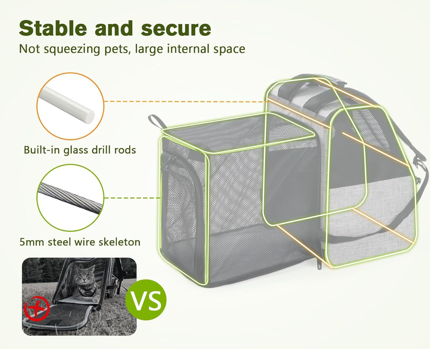 Pecute Expandable Cat Backpack Carrier, Small Dog Backpack Carrier, Pet Backpack Carriers for Cats Dogs Puppy Kitten, Cat Carriers Bag Carrying for Travel Hiking Bike Riding Walking Outdoor,Grey