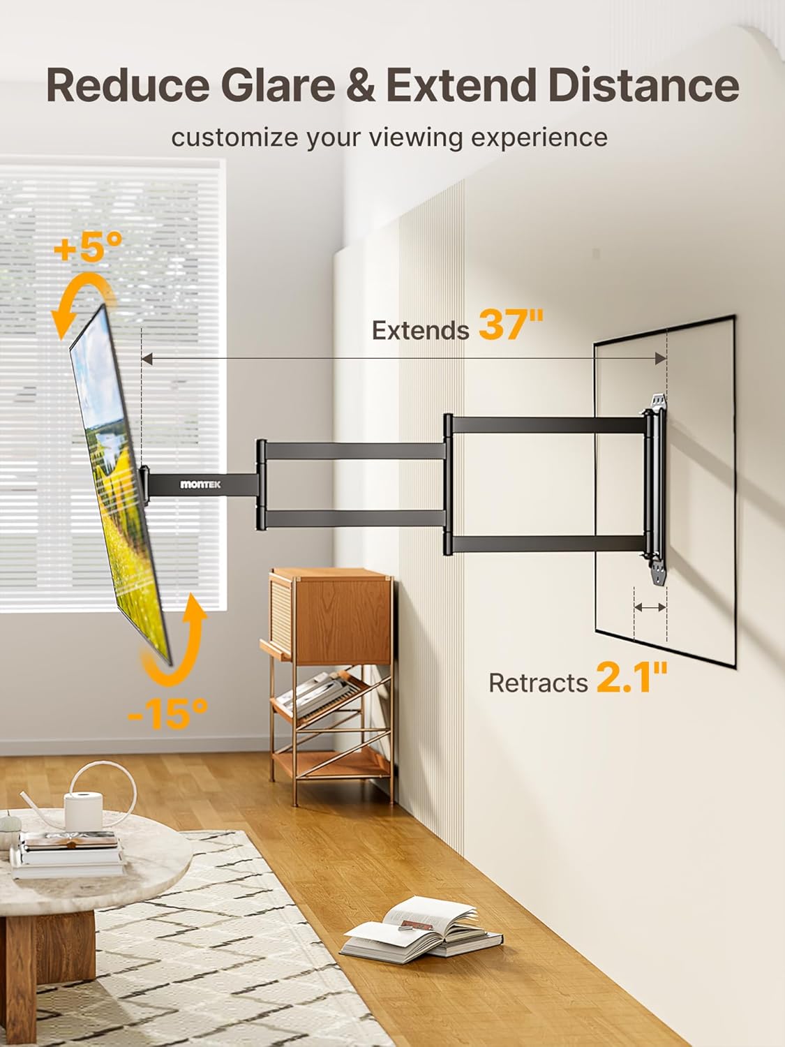 monTEK Long Arm TV Wall Mount for Most 23-65 Inch TVs, 29 Inch Long Extension TV Mount Swivel and Tilt, Full Motion Wall Mount TV Bracket Fit Max VESA 400 x 400mm, Up to 77 lbs