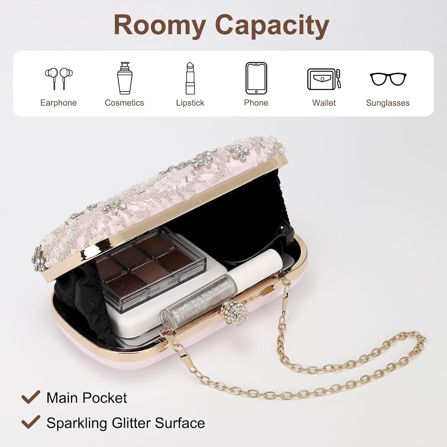 DTGN Evening Bags Clutch Purses for Women Formal, Bridal Purses Rhinestone Handbags Shoulder Bag with Chain Sparkly