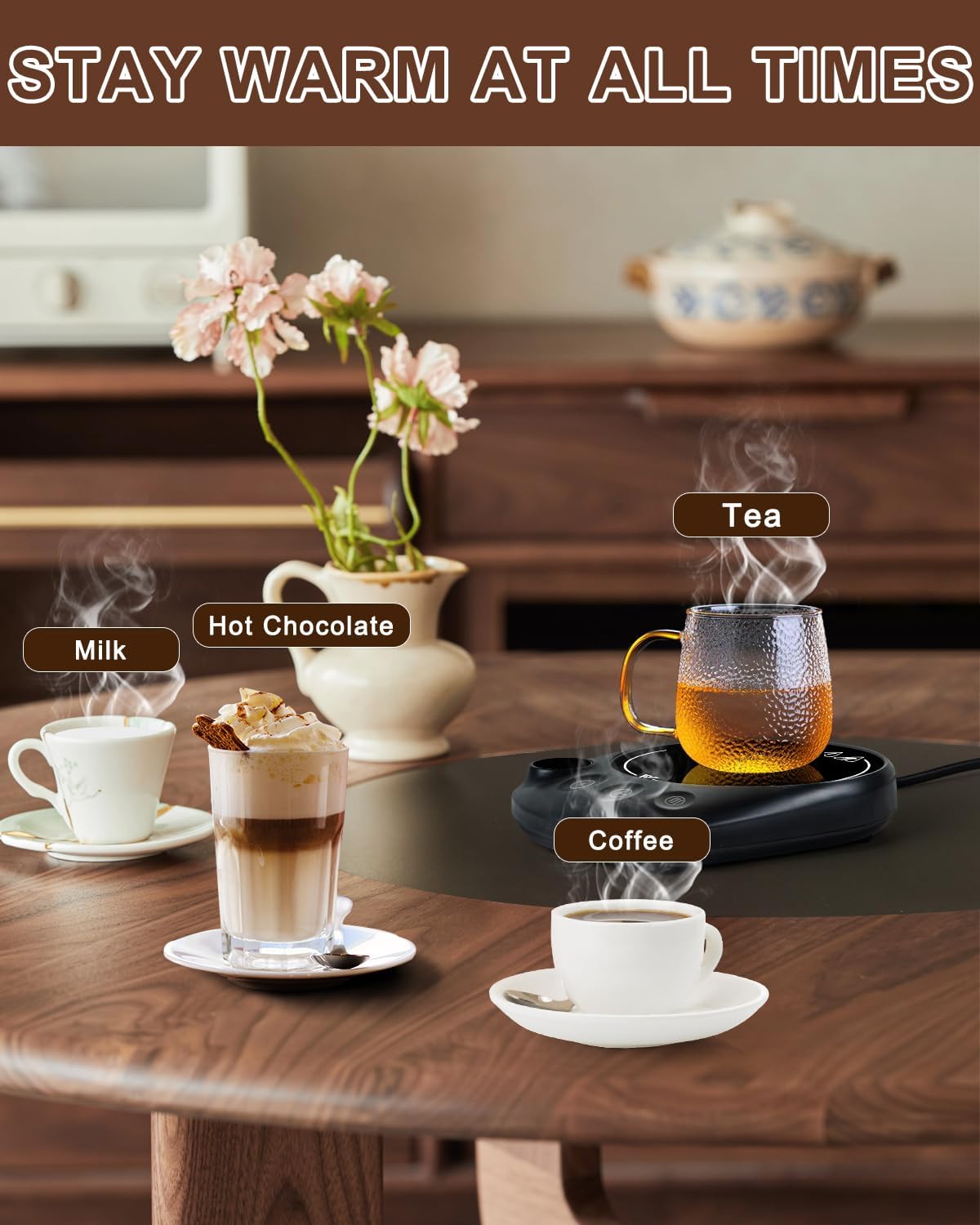 MYMULIKE Mug Warmer, Coffee Mug Warmer for Desk with 4 Temperature Settings (55℃/65℃/75℃/85℃), Coffee Warmer with Auto Shut Off, 1-12 Hour Timer, Desk Accessories for Office/Home