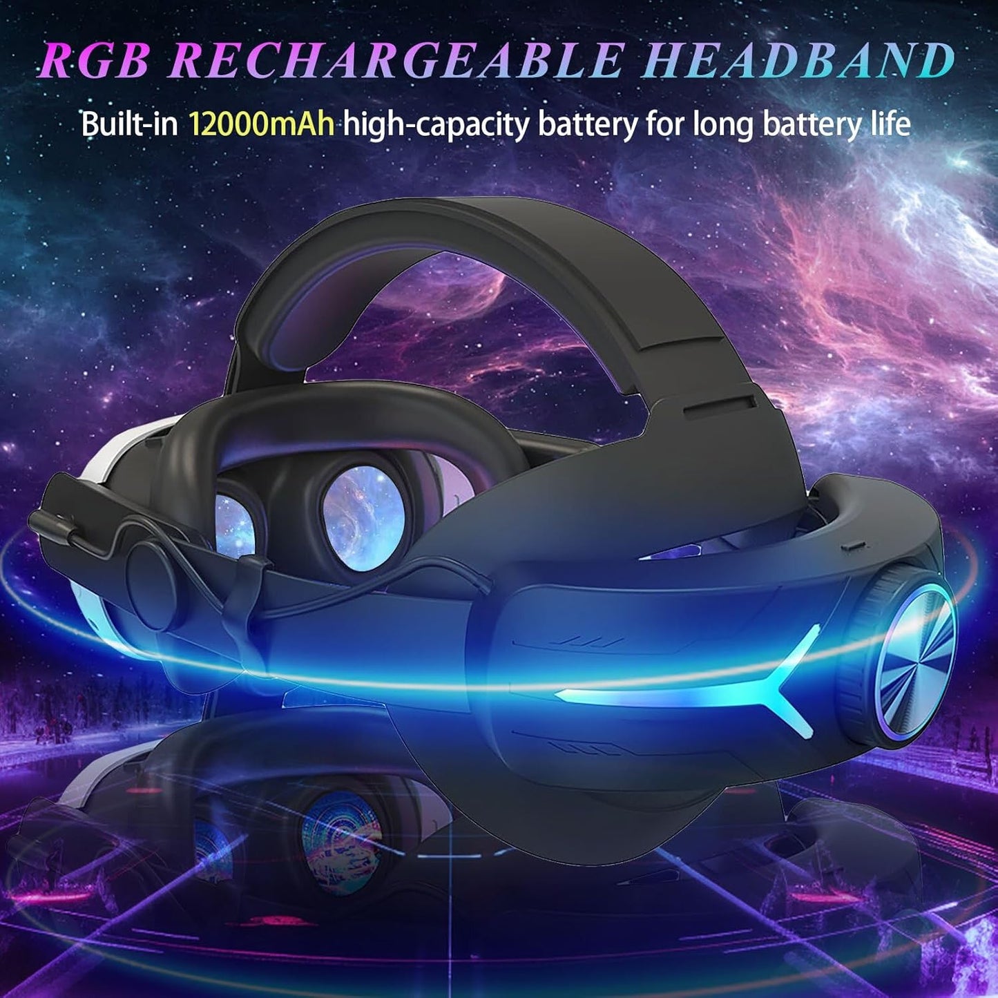 Crspexil Head Strap Battery Pack for Meta Quest 3, with Extended 12000mah Battery Pack,with RGB Light(Compatible with Meta Quest 3S)
