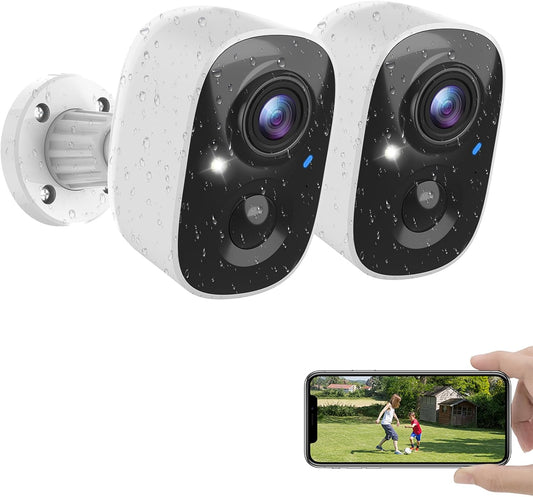 MaxiViz Wireless Camera Outdoor, Battery Powered Security Camera with 2K Color Night Vision, Outside Cameras with AI Motion Detection, 2-Way Talk, IP66 Weatherproof, SD/Cloud Storage, 2 Packs