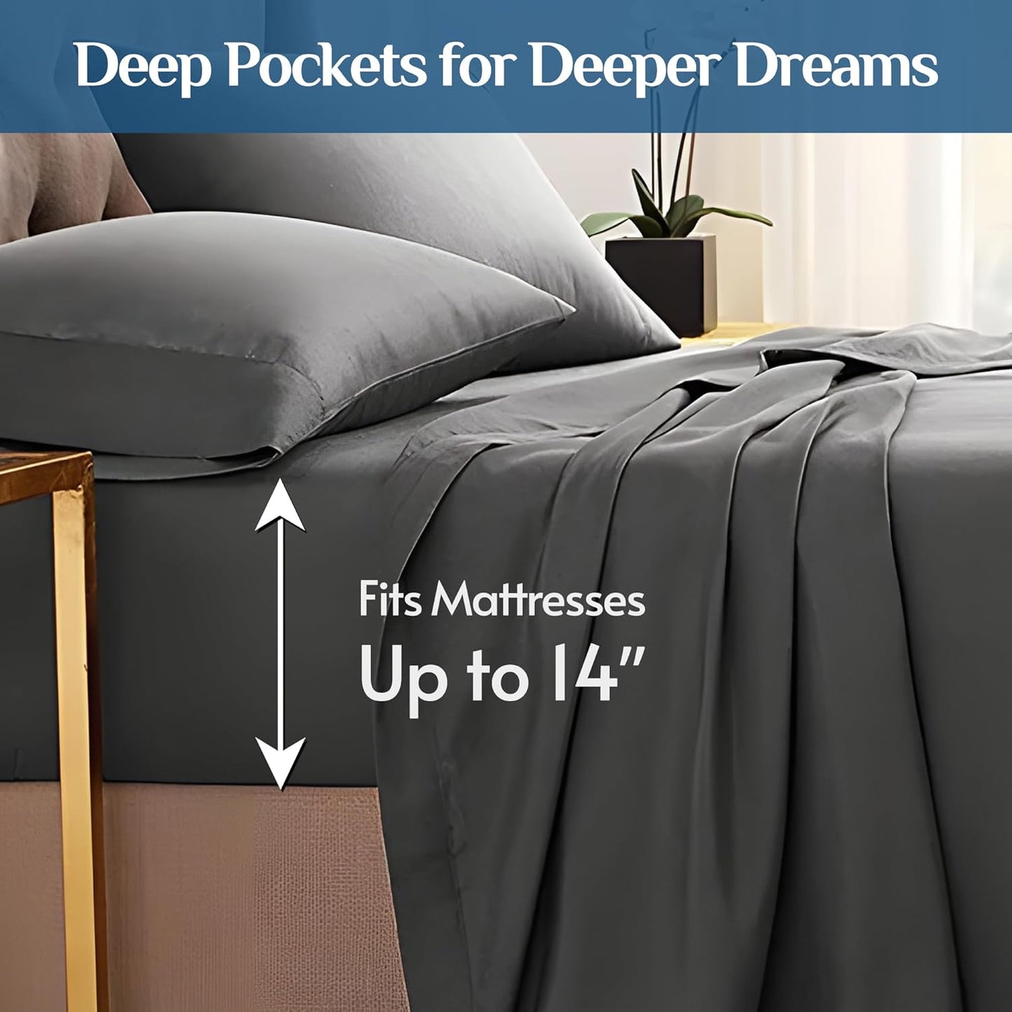 JOLLYVOGUE Queen Size Bed Sheet Set - 4 Piece Bed Sheets Set with Deep Pocket - Soft Breathable & Cooling - Resists Shrinkage & Fading Draps Queen - Easy Care (Dark Grey)