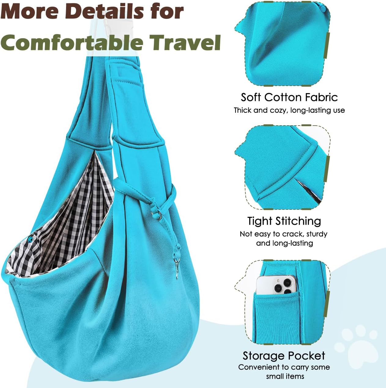 Pawaboo Small Dog Sling Carrier, Reversible Hands Free Dog Sling Carrier for Small Dogs and Cats, Puppy Sling Carrier with Adjustable Strap Buckle & Safety Harness, Puppy Essentials, Grey