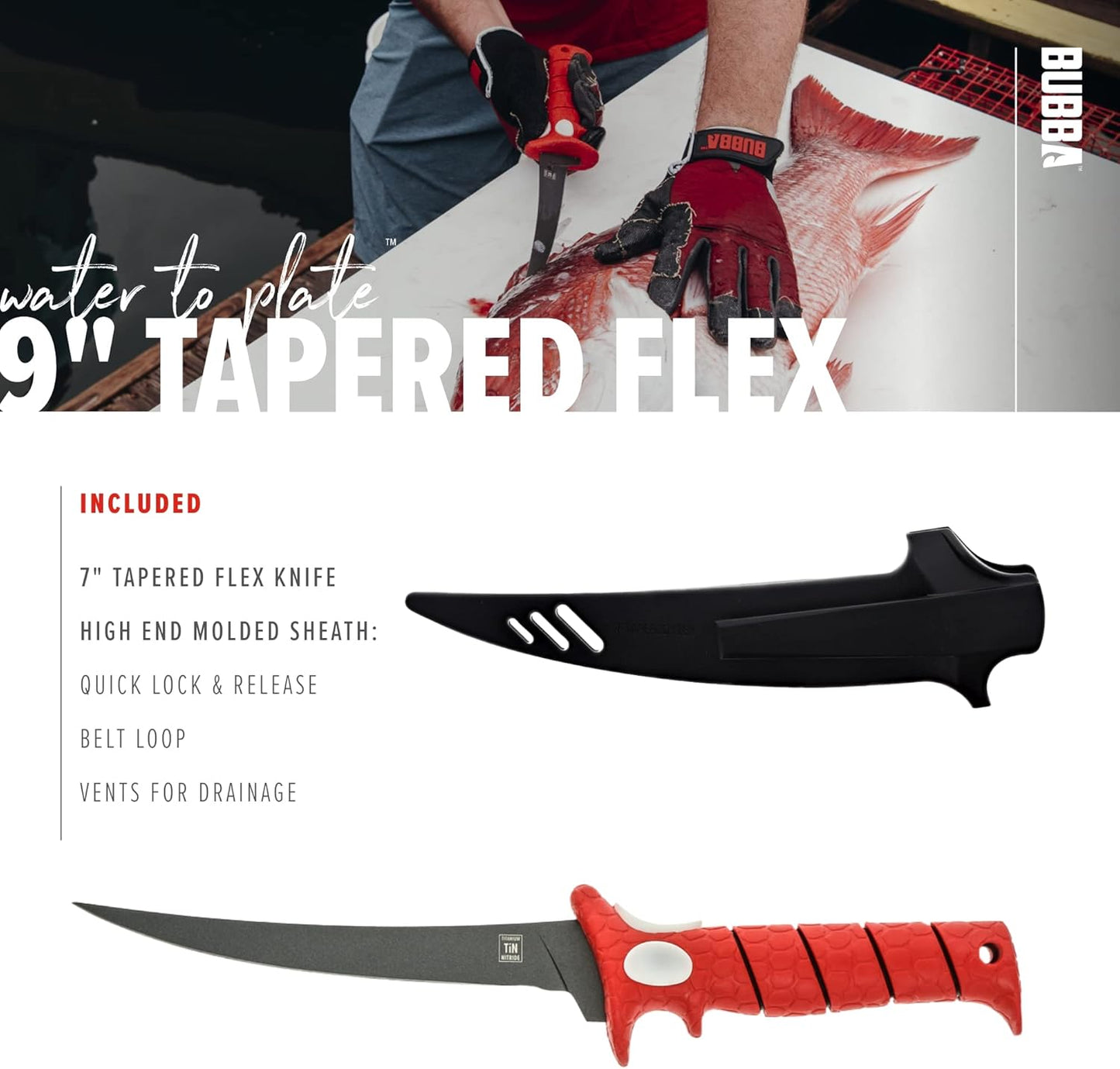 Fishing Fixed Blade 9 Inch Tapered Flex Fillet Knife