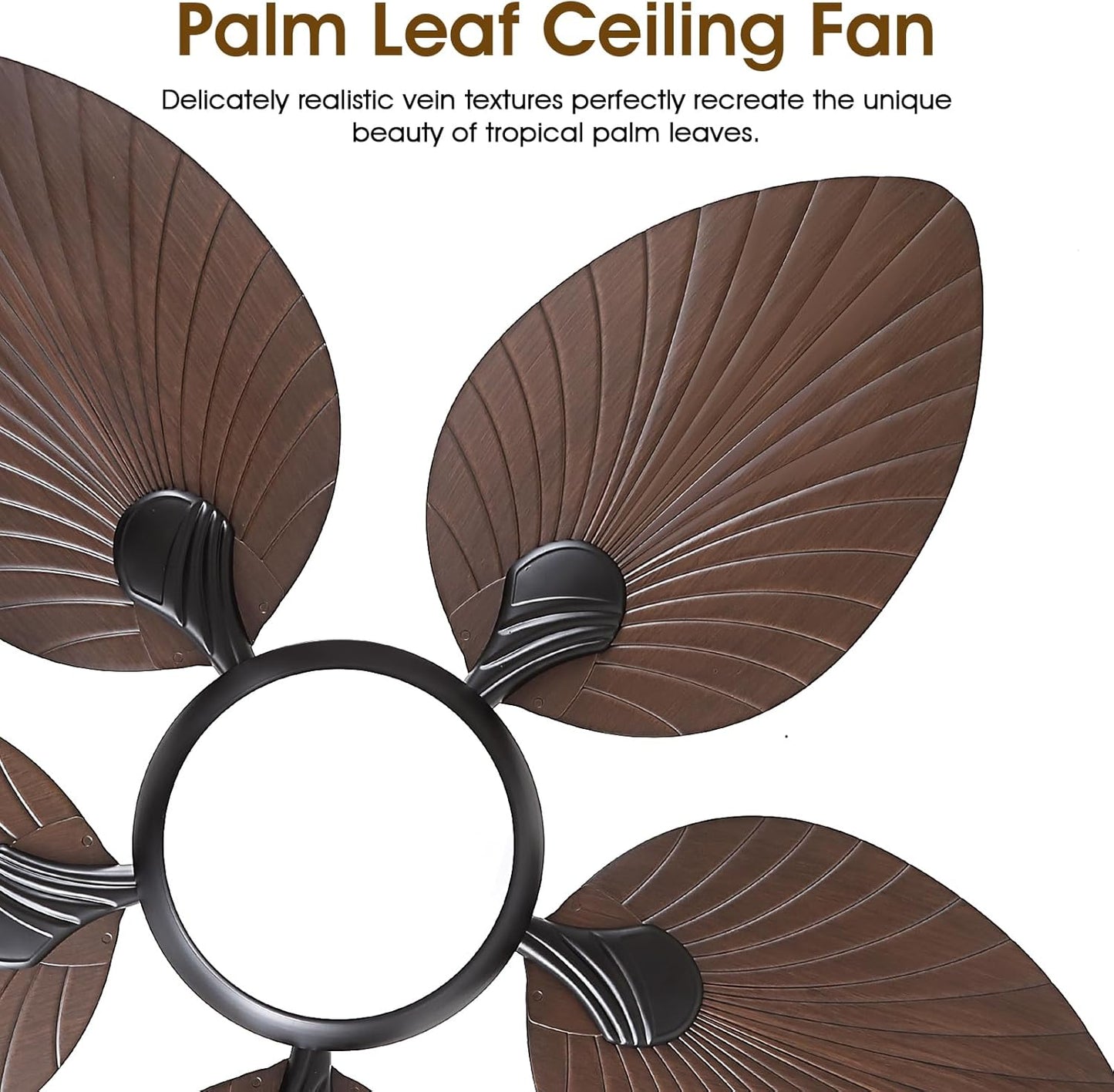 Wiviniya Ceiling Fans with Lights and Remote/APP Control, 44 Inch Tropical Palm Leaf Ceiling Fan with LED Lights, Outdoor Ceiling Fans for Patios Porch, Reversible Quiet Motor, Dimmable, Light Brown